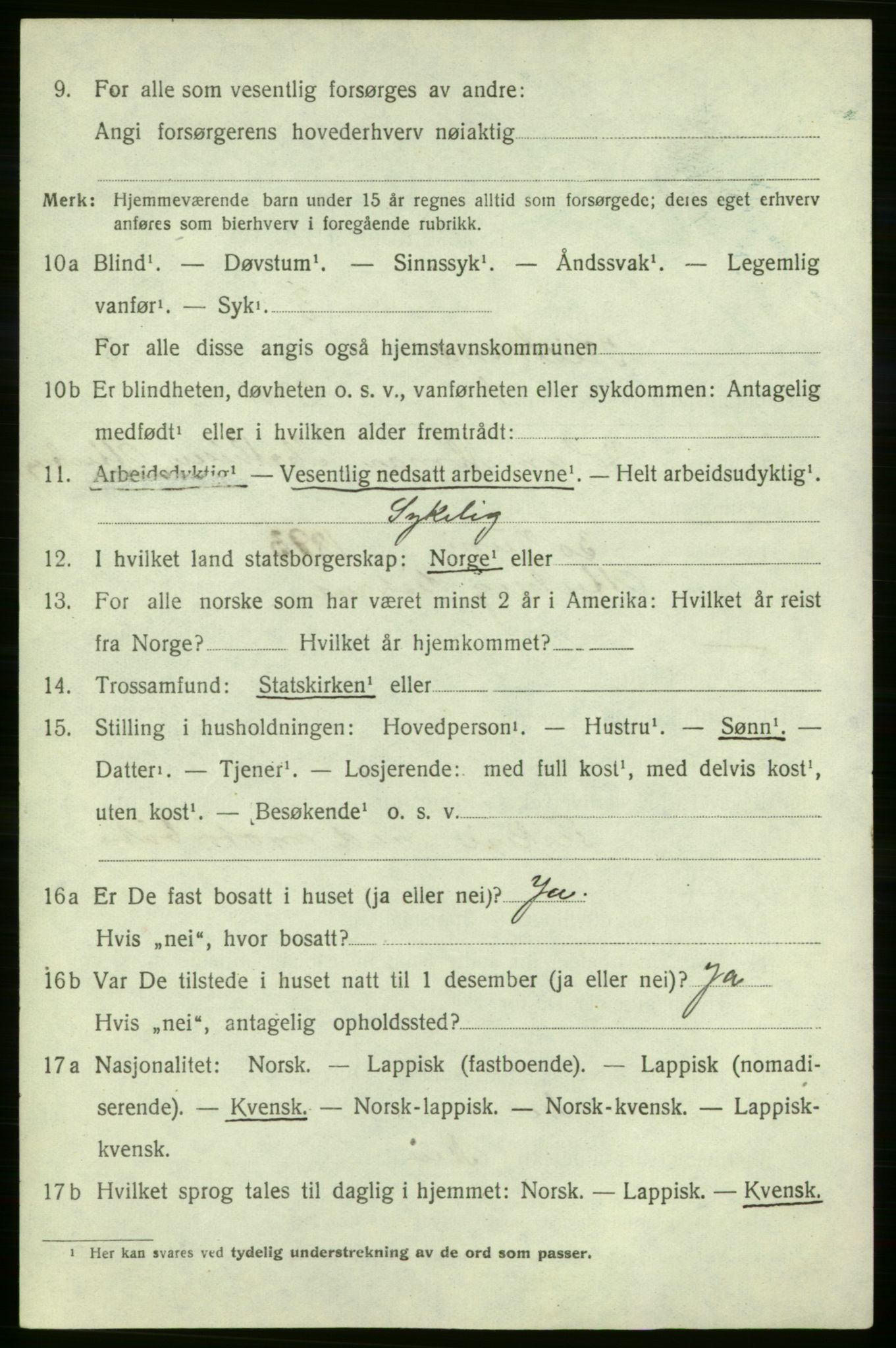 SATØ, 1920 census for Kistrand, 1920, p. 1851