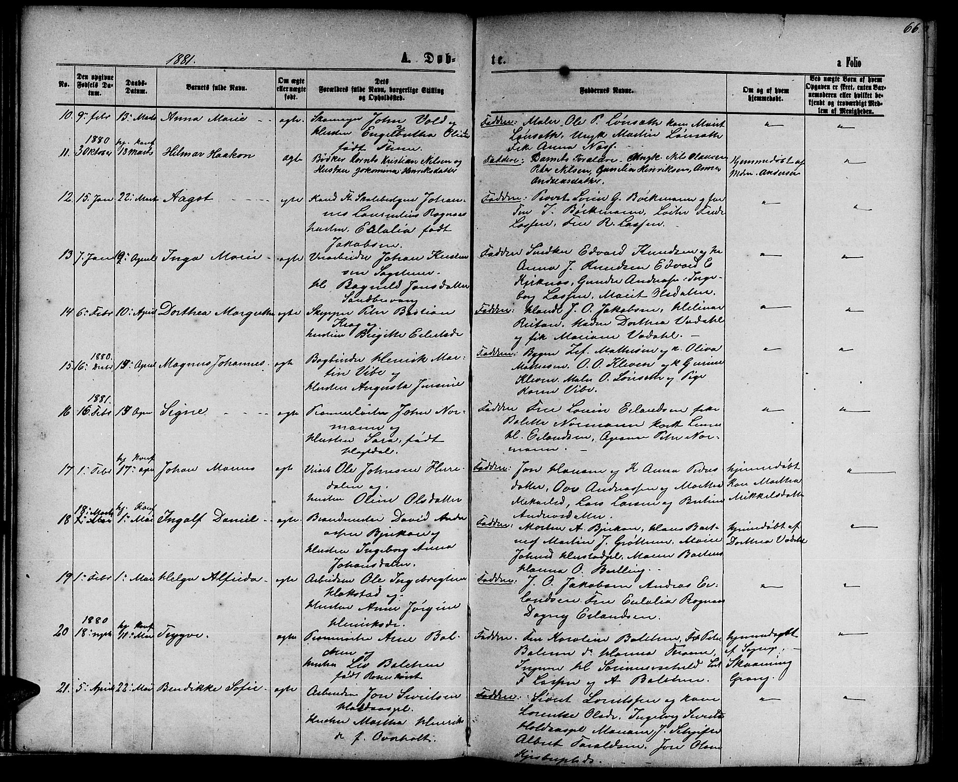 Ministerialprotokoller, klokkerbøker og fødselsregistre - Nord-Trøndelag, AV/SAT-A-1458/739/L0373: Parish register (copy) no. 739C01, 1865-1882, p. 66