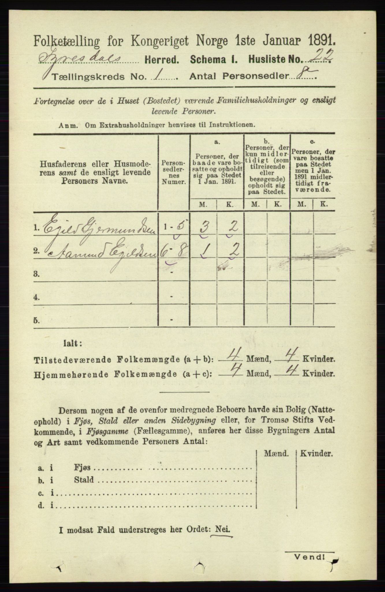 RA, 1891 census for 0831 Fyresdal, 1891, p. 45