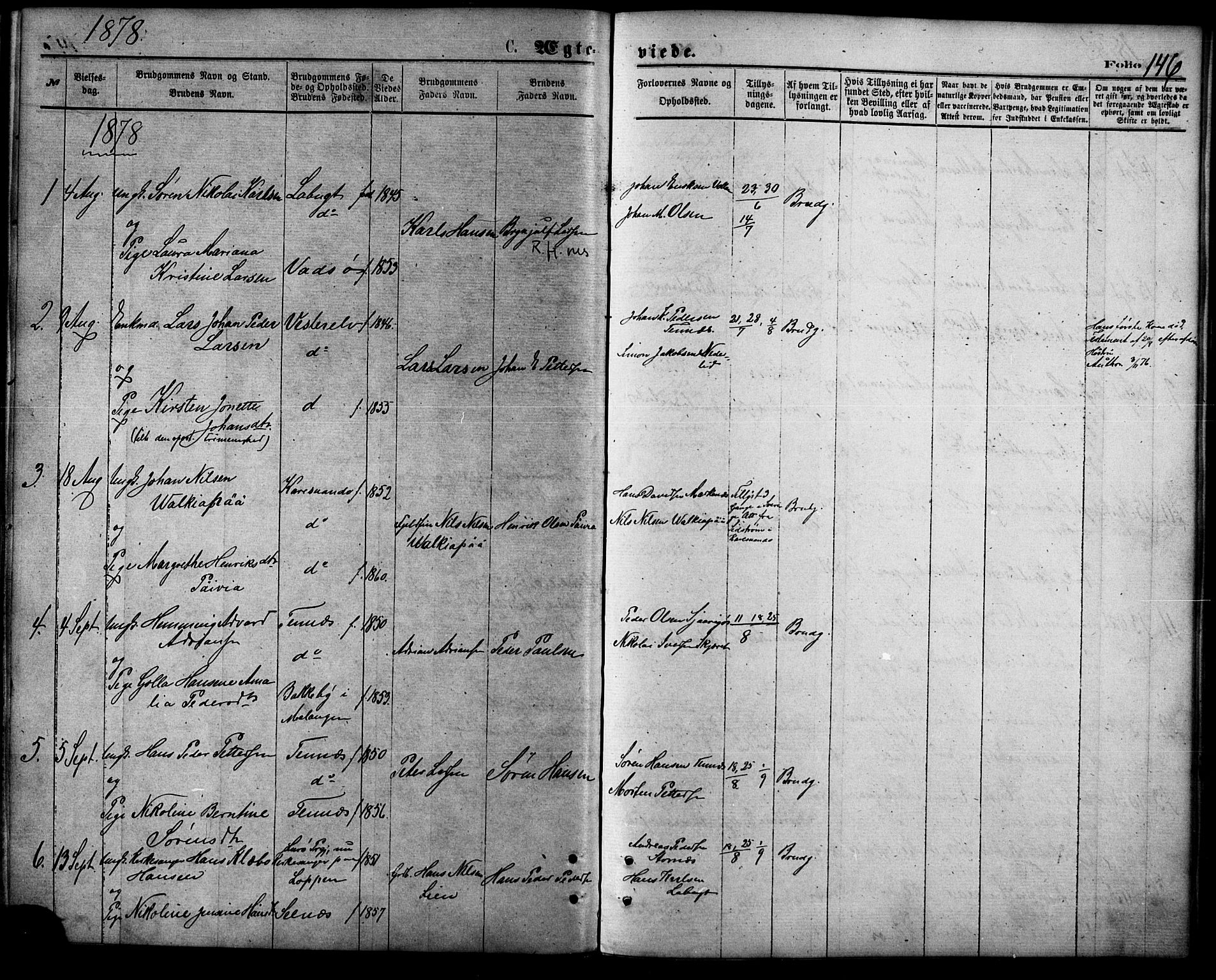 Balsfjord sokneprestembete, SATØ/S-1303/G/Ga/L0004kirke: Parish register (official) no. 4, 1871-1883, p. 146