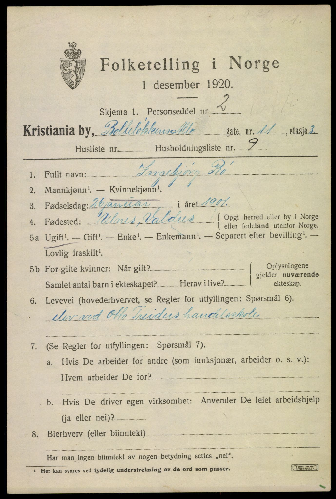 SAO, 1920 census for Kristiania, 1920, p. 167699