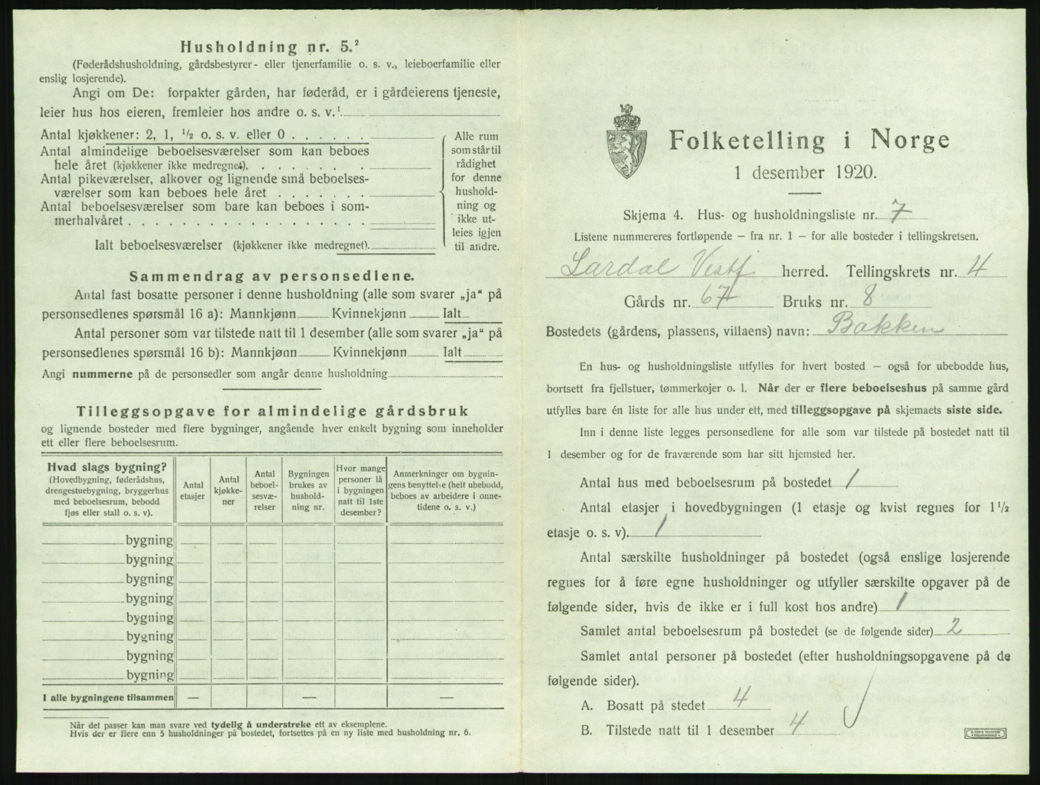 SAKO, 1920 census for Lardal, 1920, p. 521