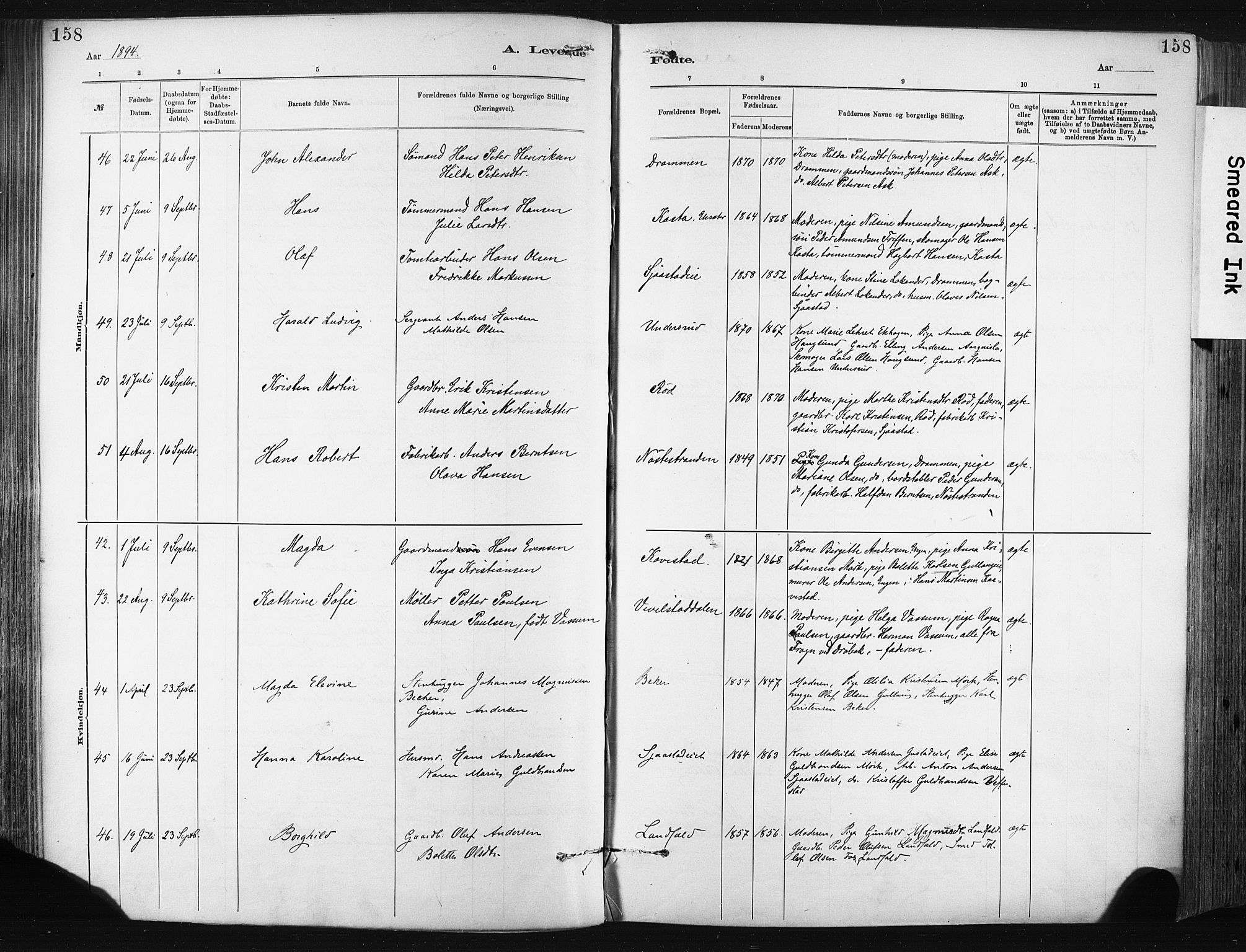 Lier kirkebøker, AV/SAKO-A-230/F/Fa/L0015: Parish register (official) no. I 15, 1883-1894, p. 158