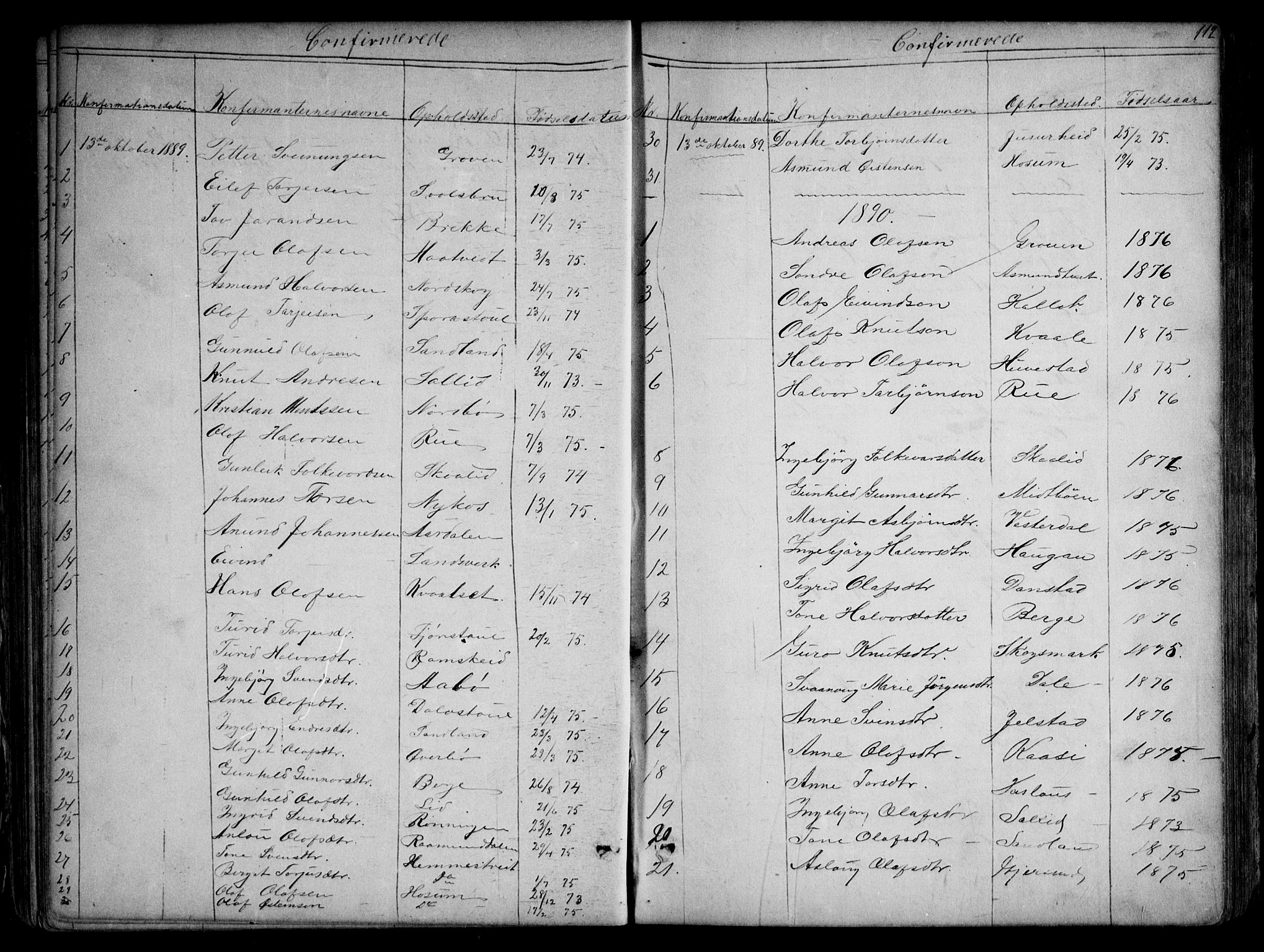 Kviteseid kirkebøker, SAKO/A-276/G/Gb/L0002: Parish register (copy) no. II 2, 1850-1892, p. 112