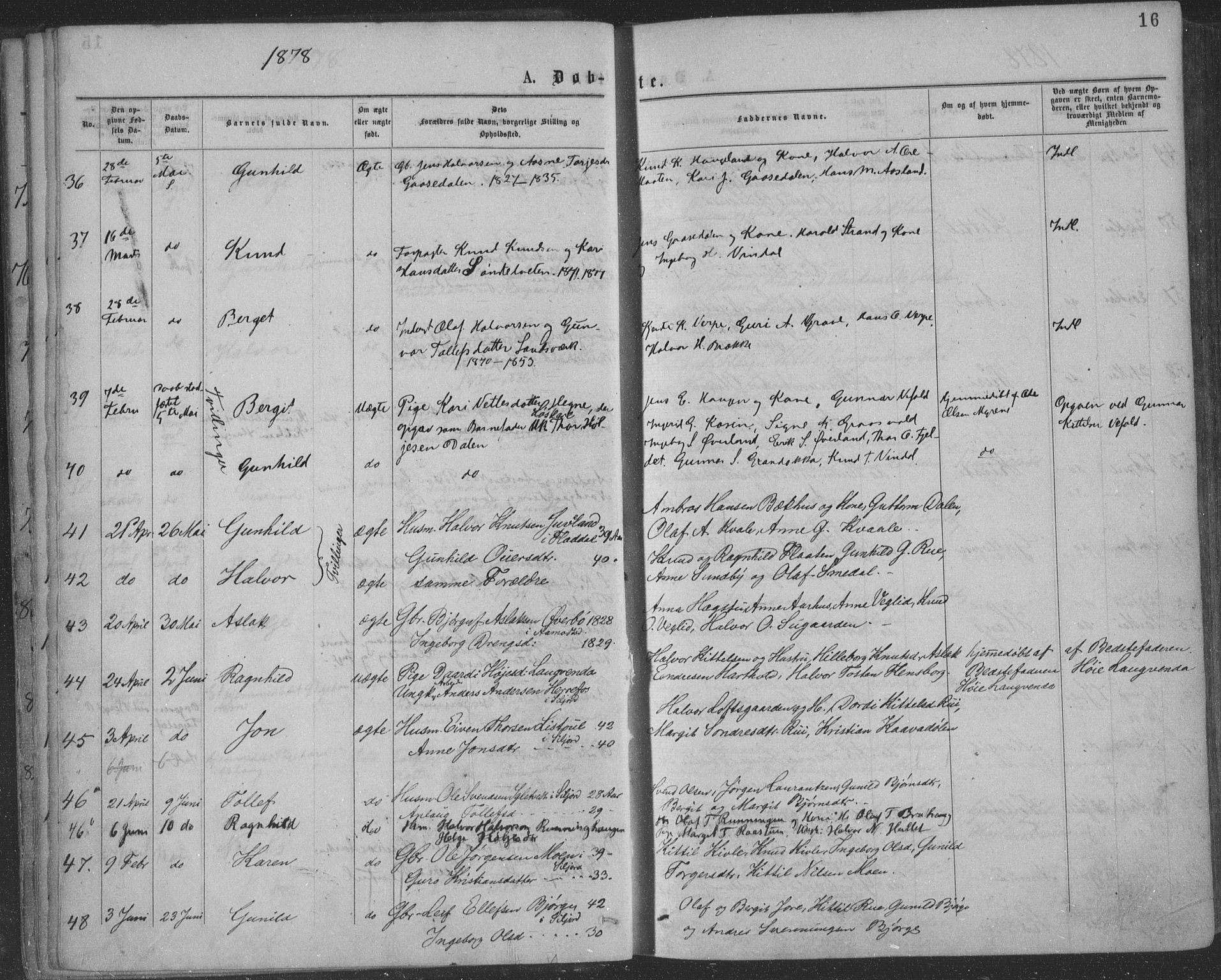 Seljord kirkebøker, AV/SAKO-A-20/F/Fa/L0014: Parish register (official) no. I 14, 1877-1886, p. 16