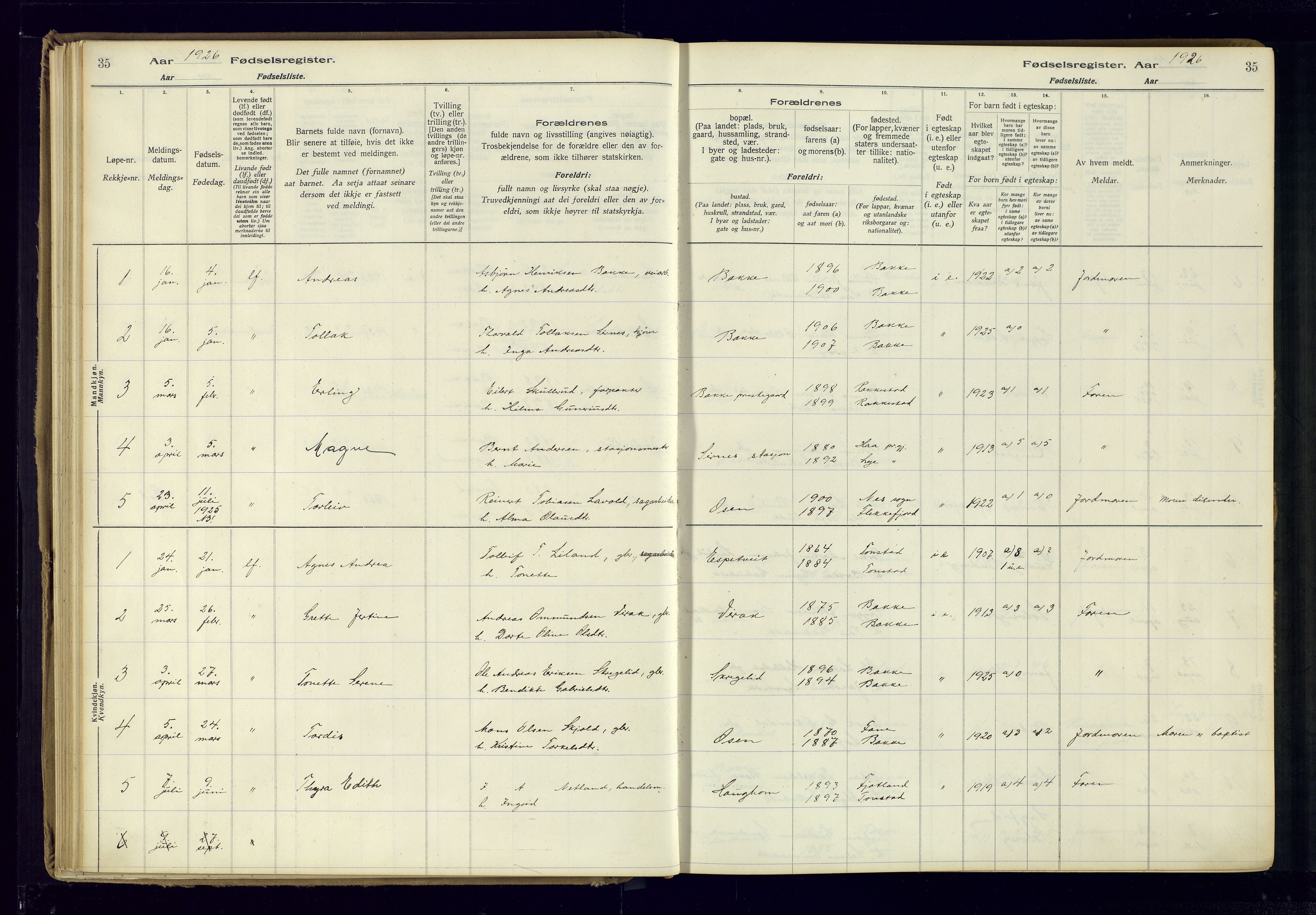 Bakke sokneprestkontor, SAK/1111-0002/J/Ja/L0001: Birth register no. A-VI-18, 1916-1982, p. 35