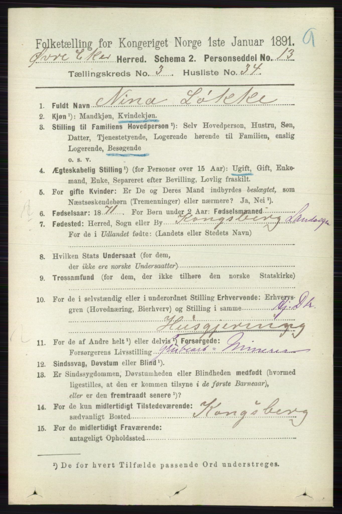 RA, 1891 census for 0624 Øvre Eiker, 1891, p. 1204