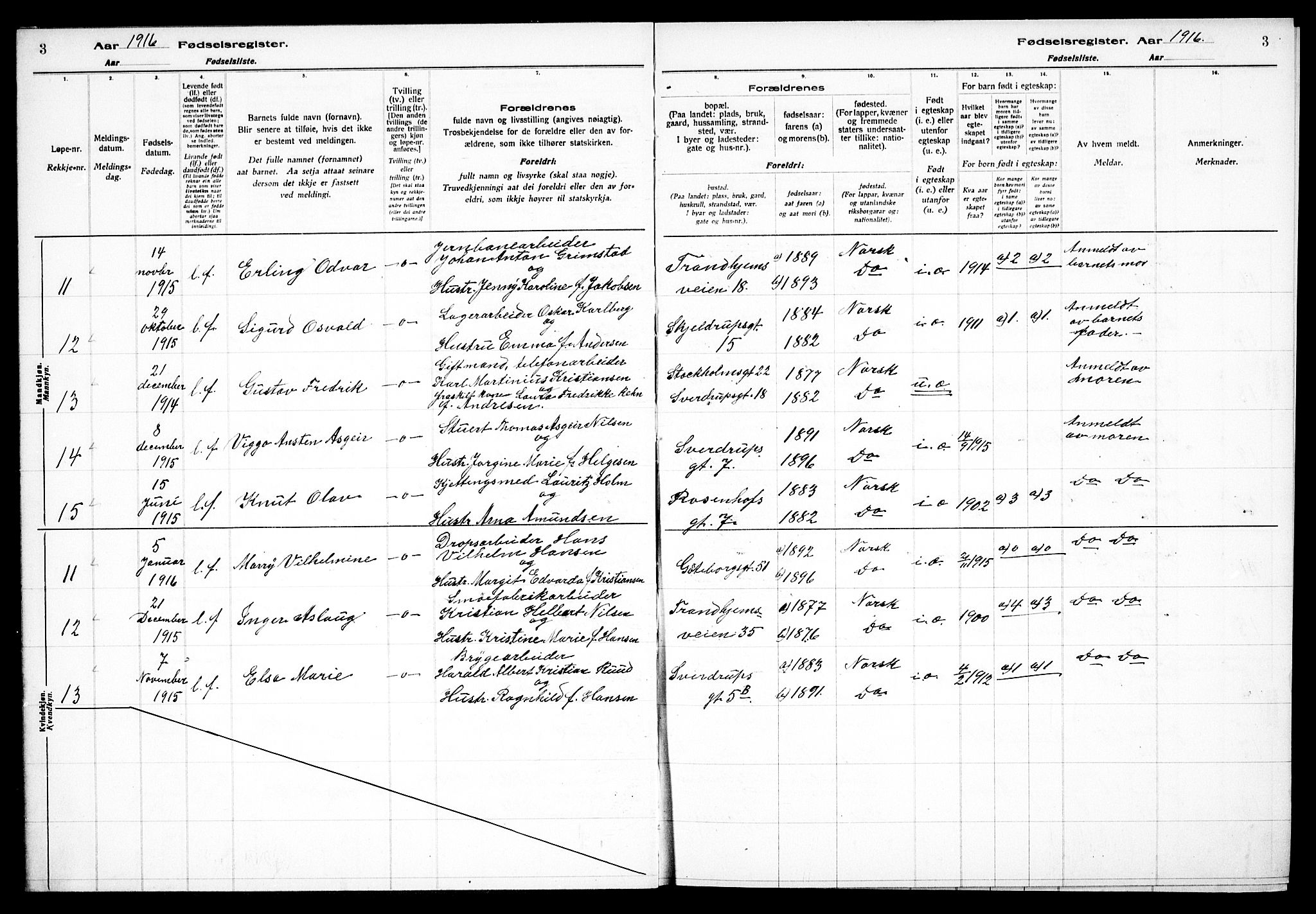 Petrus prestekontor Kirkebøker, AV/SAO-A-10872/J/Ja/L0001: Birth register no. 1, 1916-1922, p. 3