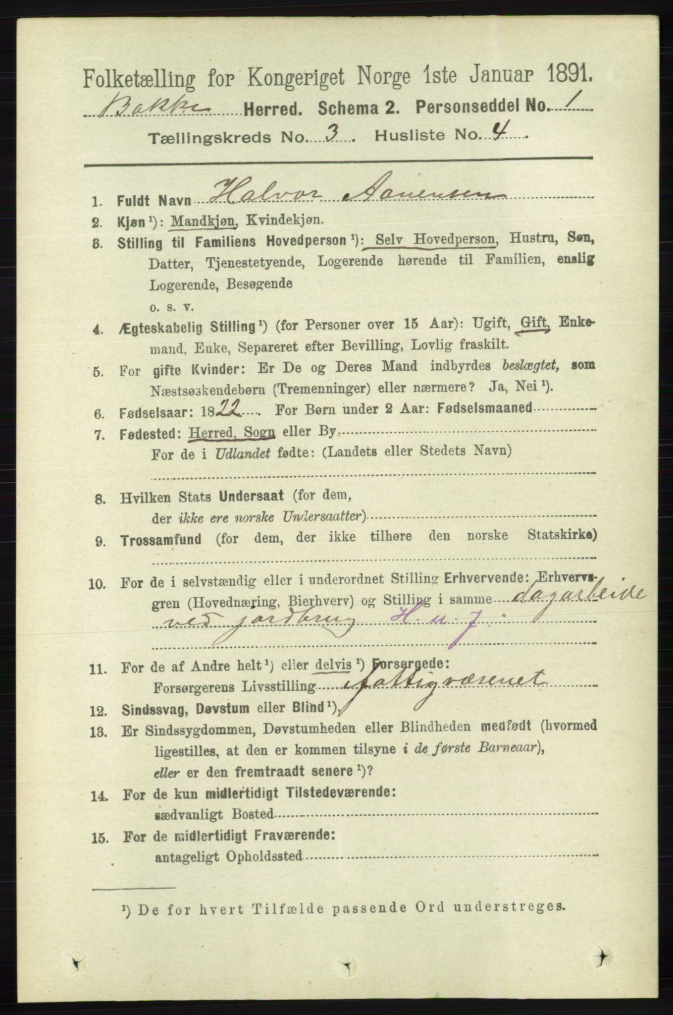 RA, 1891 census for 1045 Bakke, 1891, p. 422