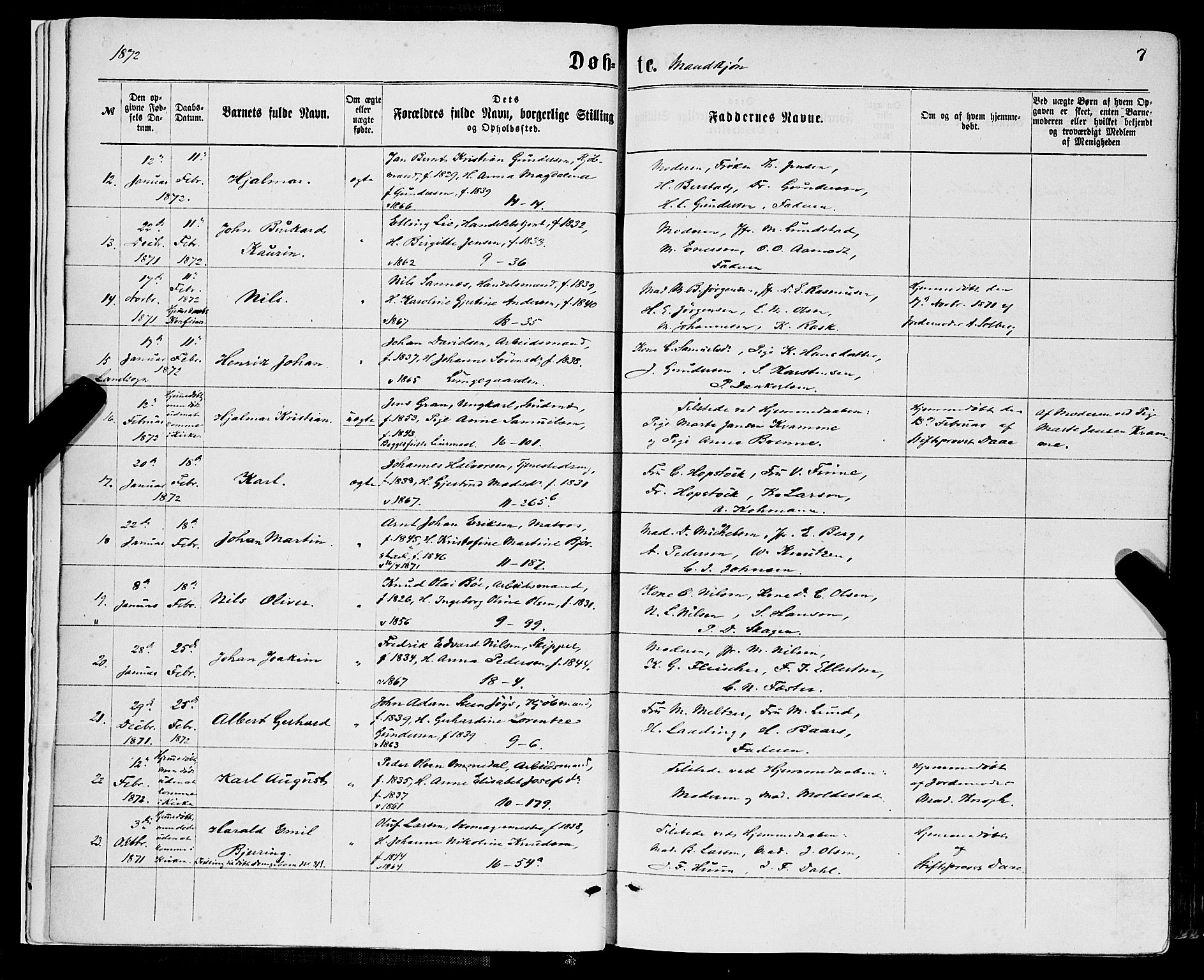 Domkirken sokneprestembete, SAB/A-74801/H/Haa/L0022: Parish register (official) no. B 5, 1872-1878, p. 7