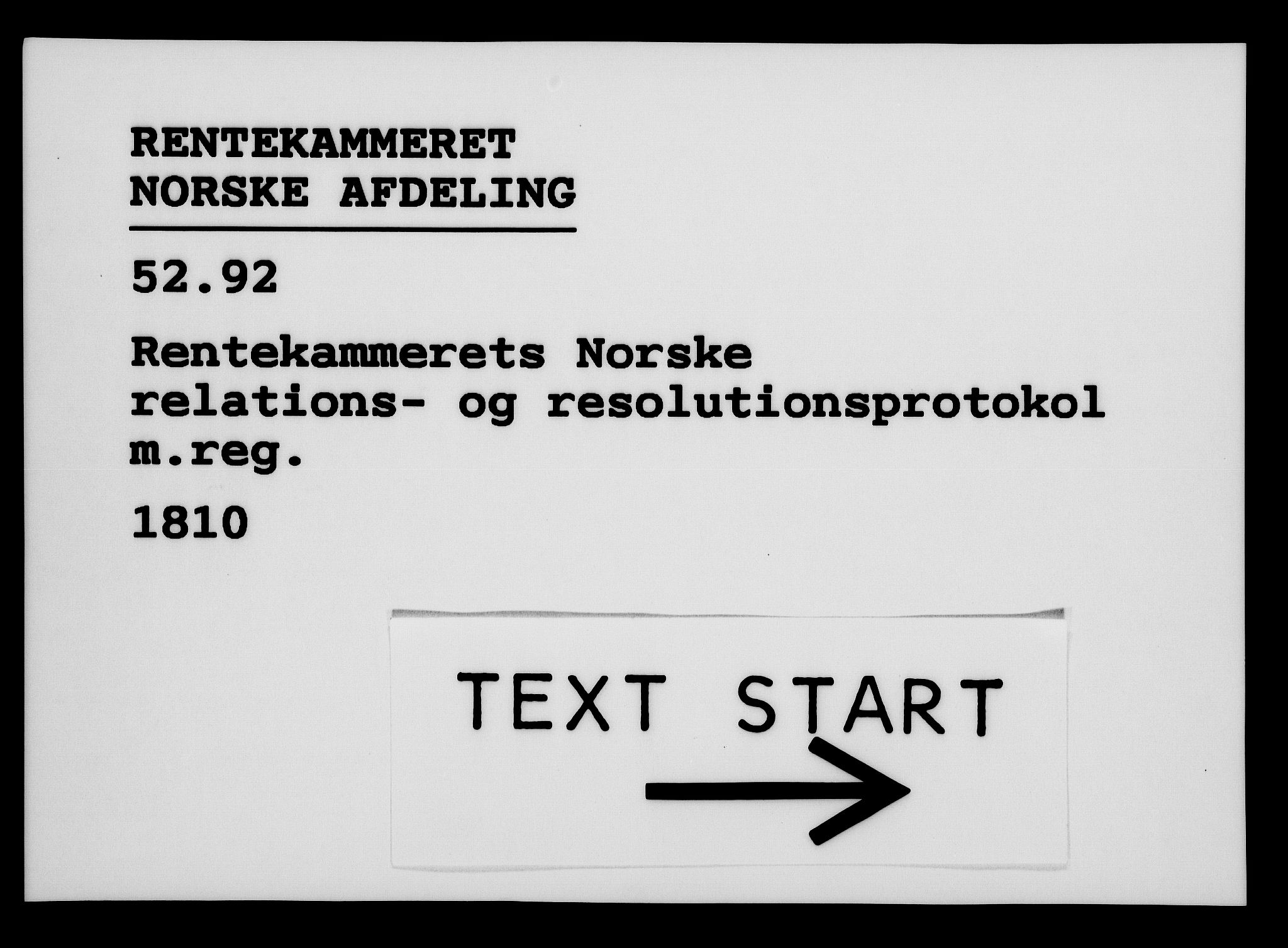 Rentekammeret, Kammerkanselliet, AV/RA-EA-3111/G/Gf/Gfa/L0092: Norsk relasjons- og resolusjonsprotokoll (merket RK 52.92), 1810, p. 1