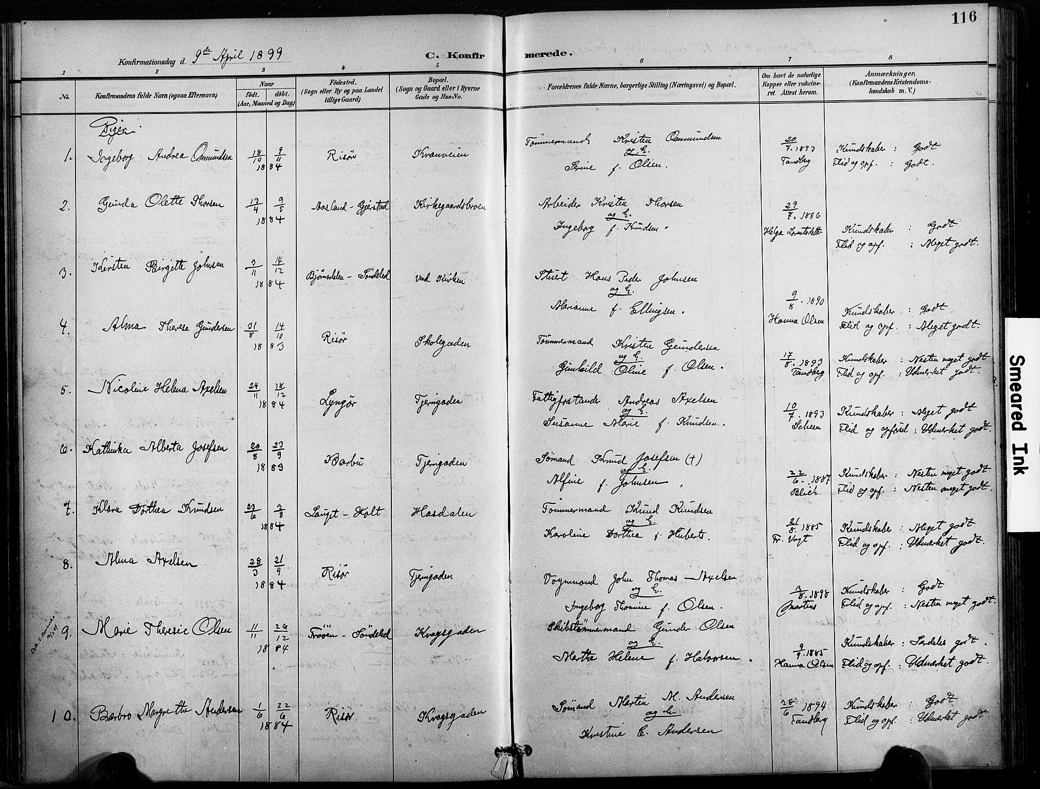 Risør sokneprestkontor, AV/SAK-1111-0035/F/Fa/L0010: Parish register (official) no. A 10, 1896-1906, p. 116