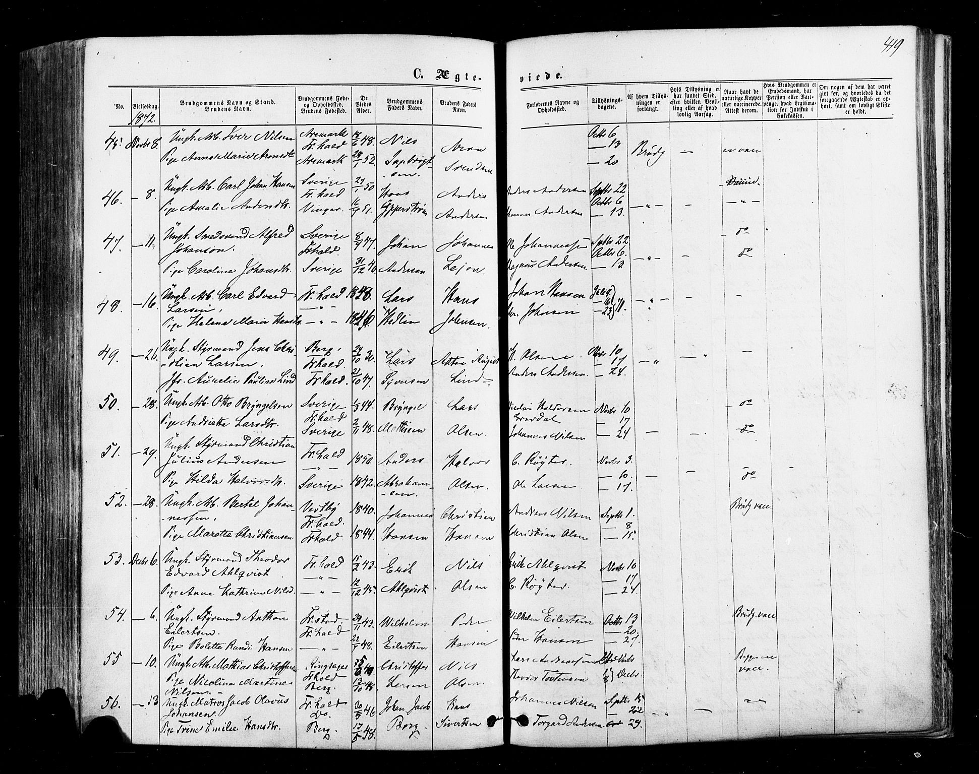 Halden prestekontor Kirkebøker, SAO/A-10909/F/Fa/L0009: Parish register (official) no. I 9, 1866-1877, p. 419