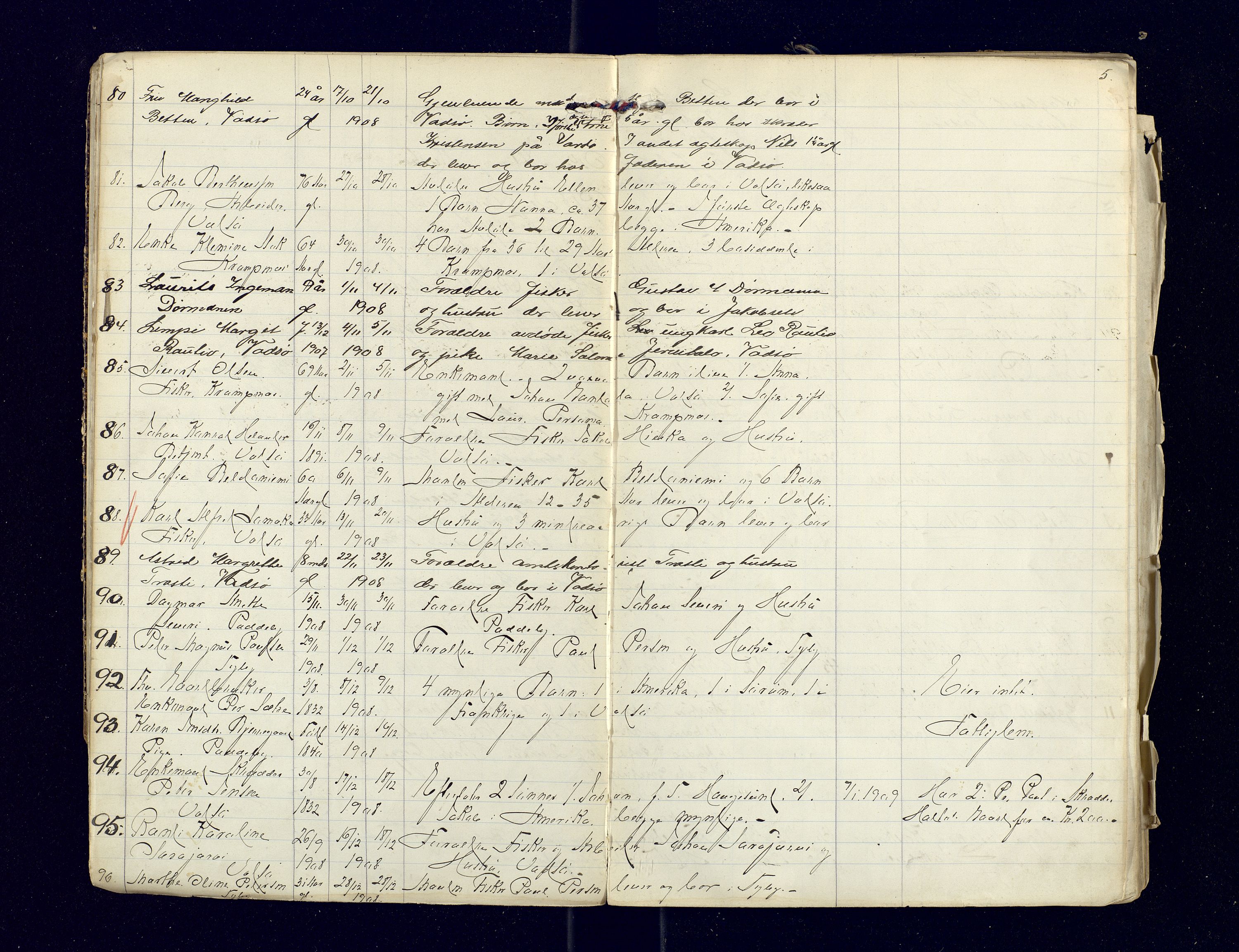 Nord-Varanger (Vadsø) lensmannskontor, AV/SATØ-S-1166/1/Fi/Fia/L0158: Dødsfallsprotokoller, 1908-1920, p. 5
