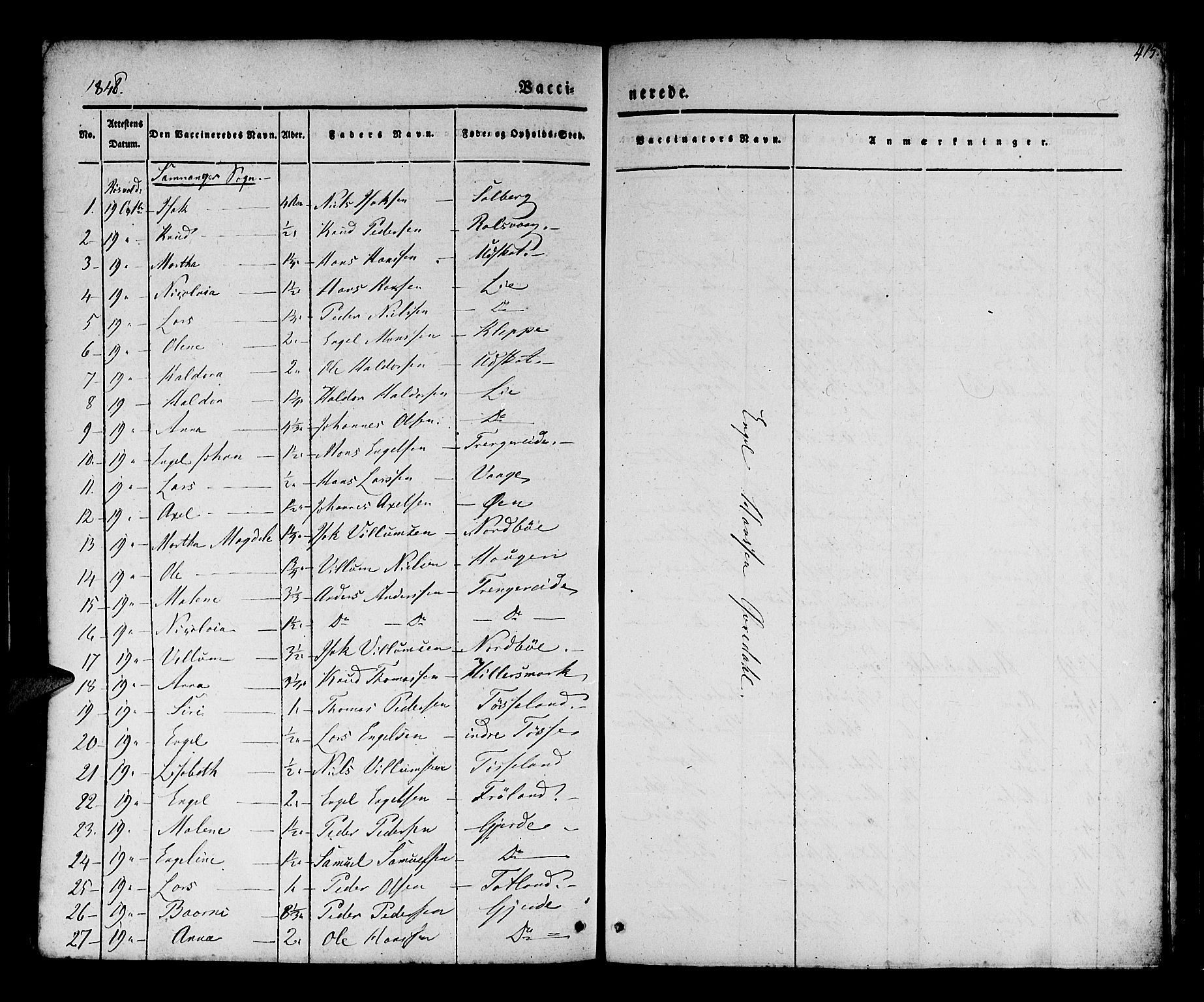 Os sokneprestembete, SAB/A-99929: Parish register (official) no. A 15, 1839-1851, p. 415