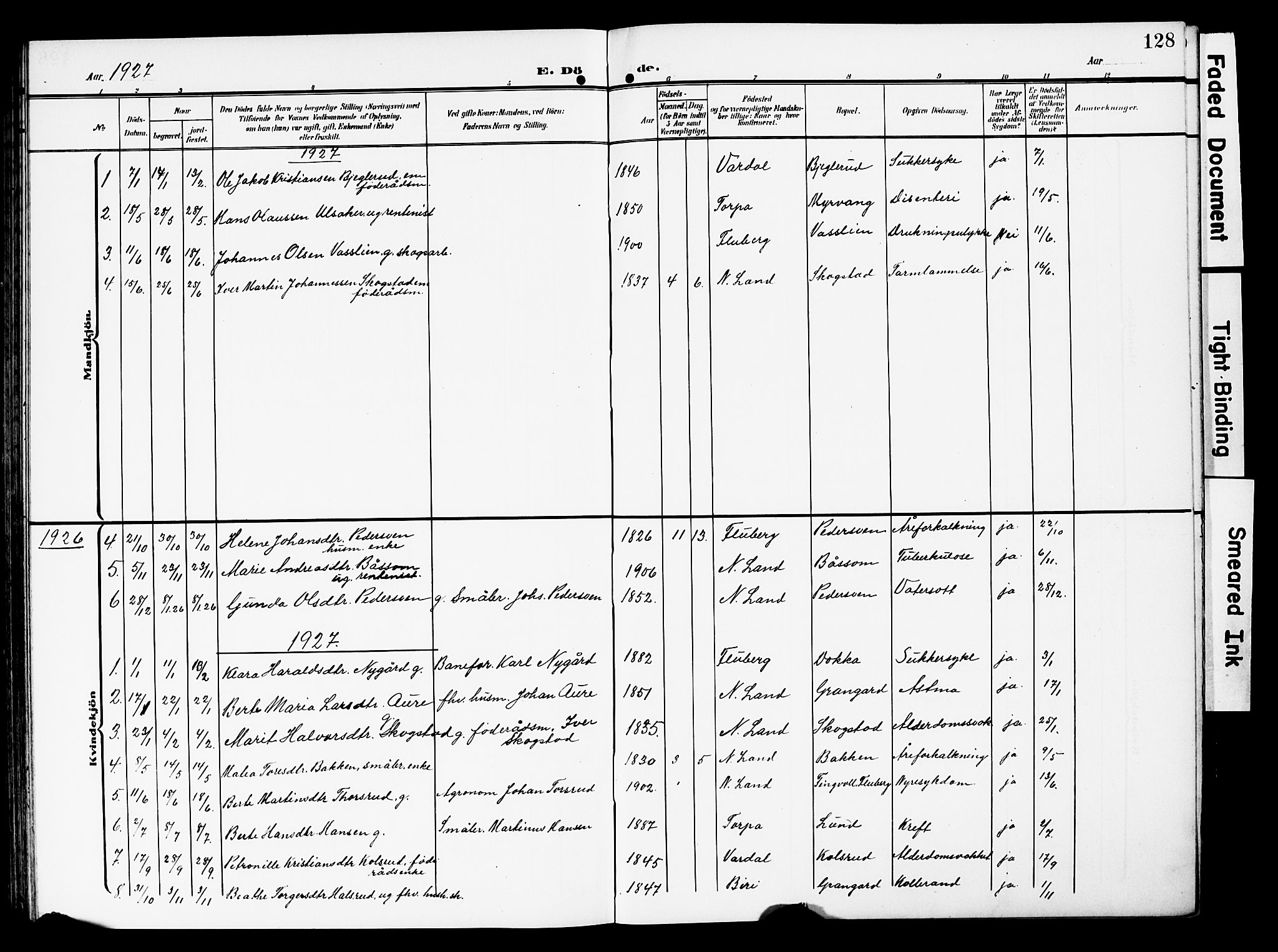 Nordre Land prestekontor, AV/SAH-PREST-124/H/Ha/Hab/L0001: Parish register (copy) no. 1, 1908-1931, p. 128