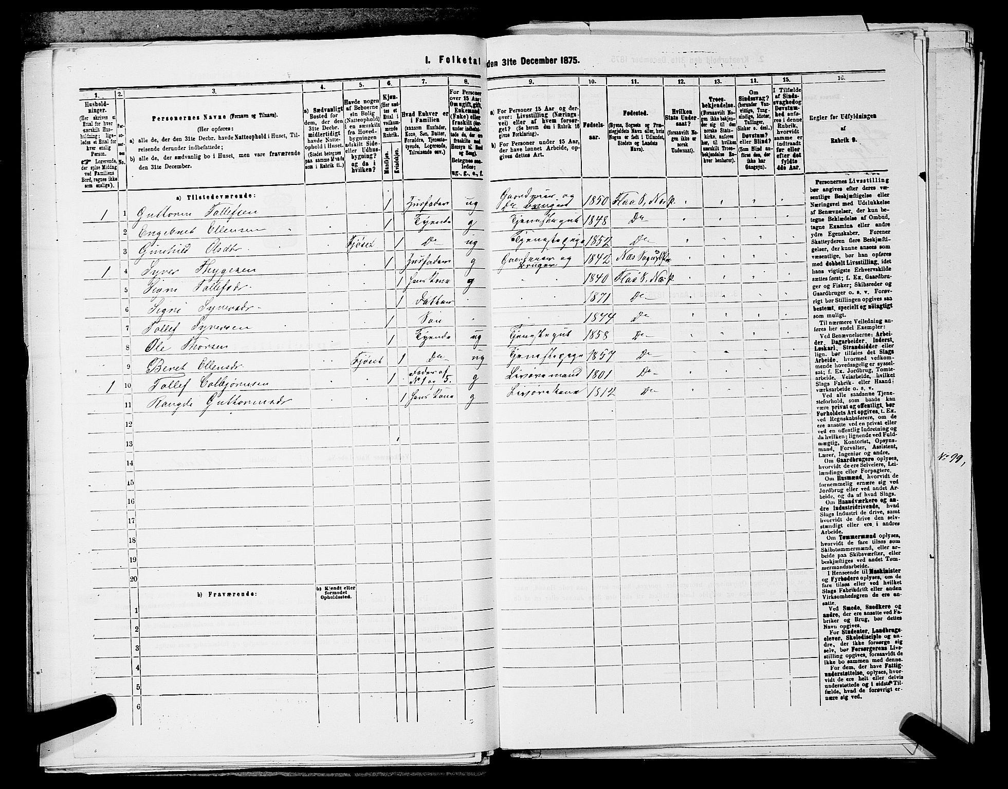 SAKO, 1875 census for 0616P Nes, 1875, p. 1312