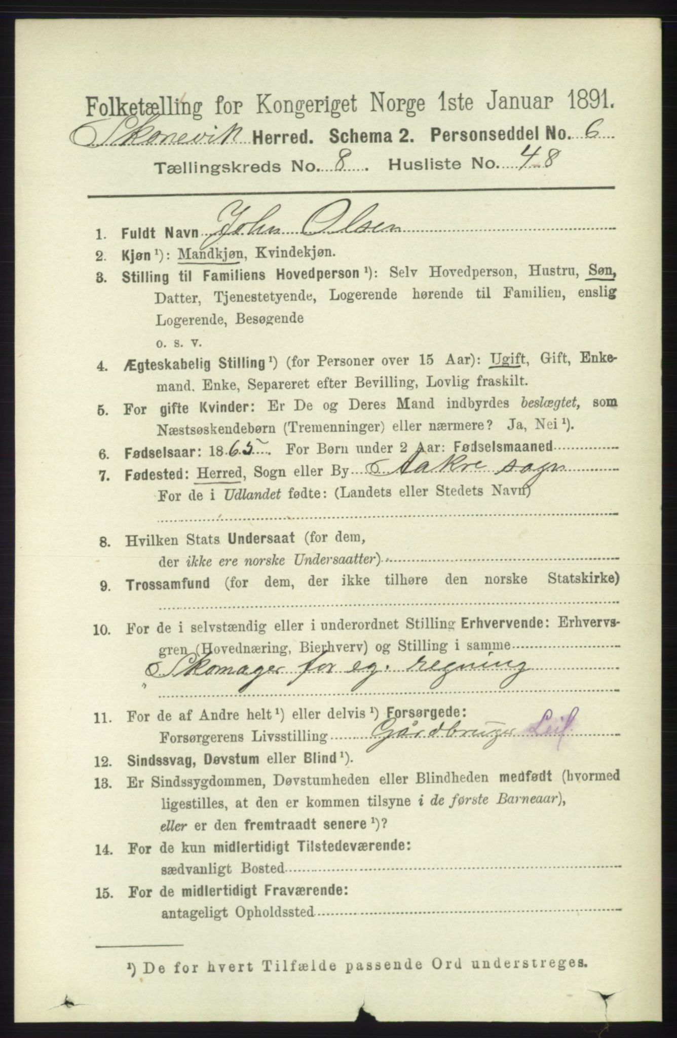 RA, 1891 census for 1212 Skånevik, 1891, p. 2482