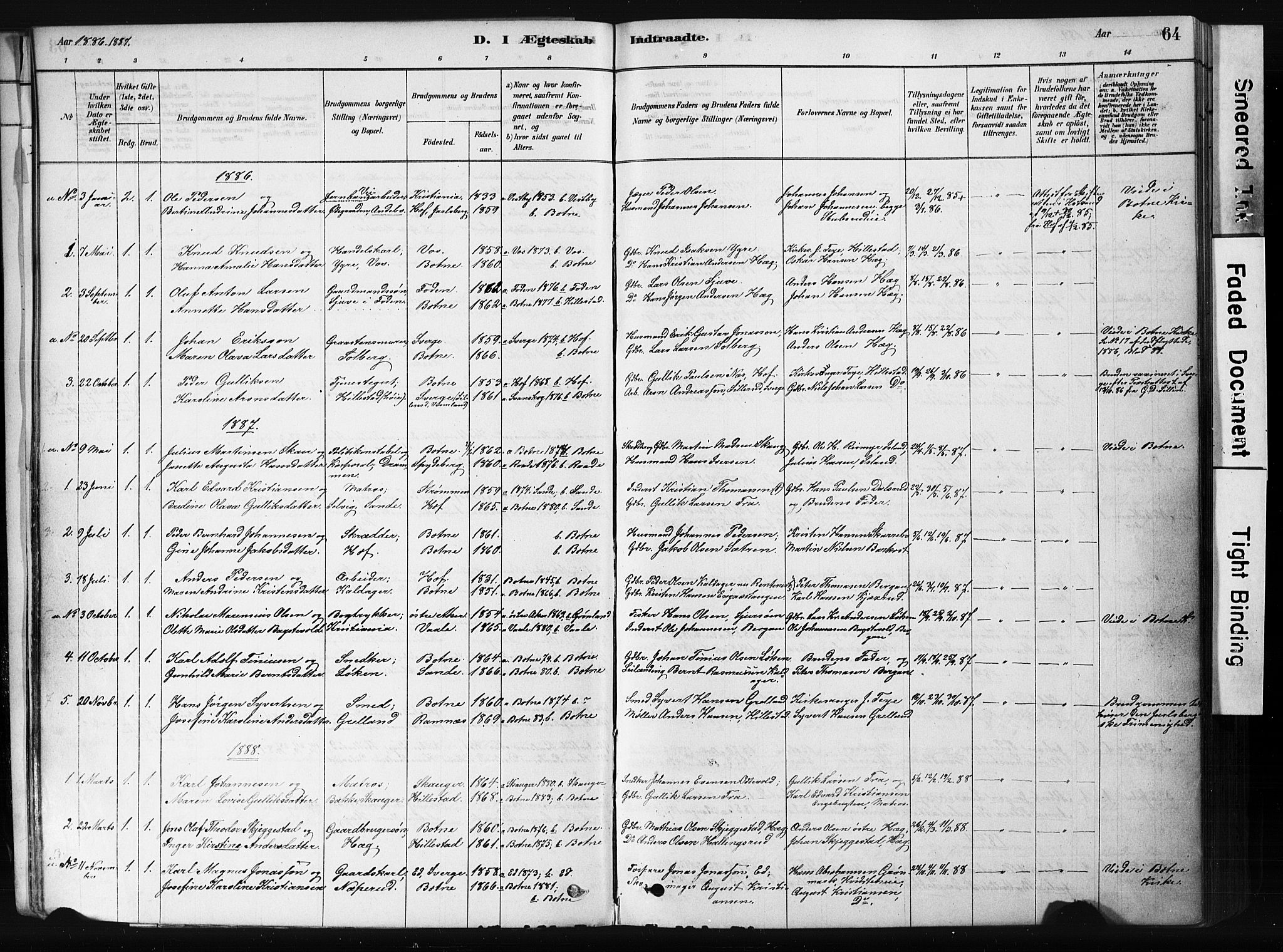Botne kirkebøker, SAKO/A-340/F/Fb/L0001: Parish register (official) no. II 1, 1878-1902, p. 64