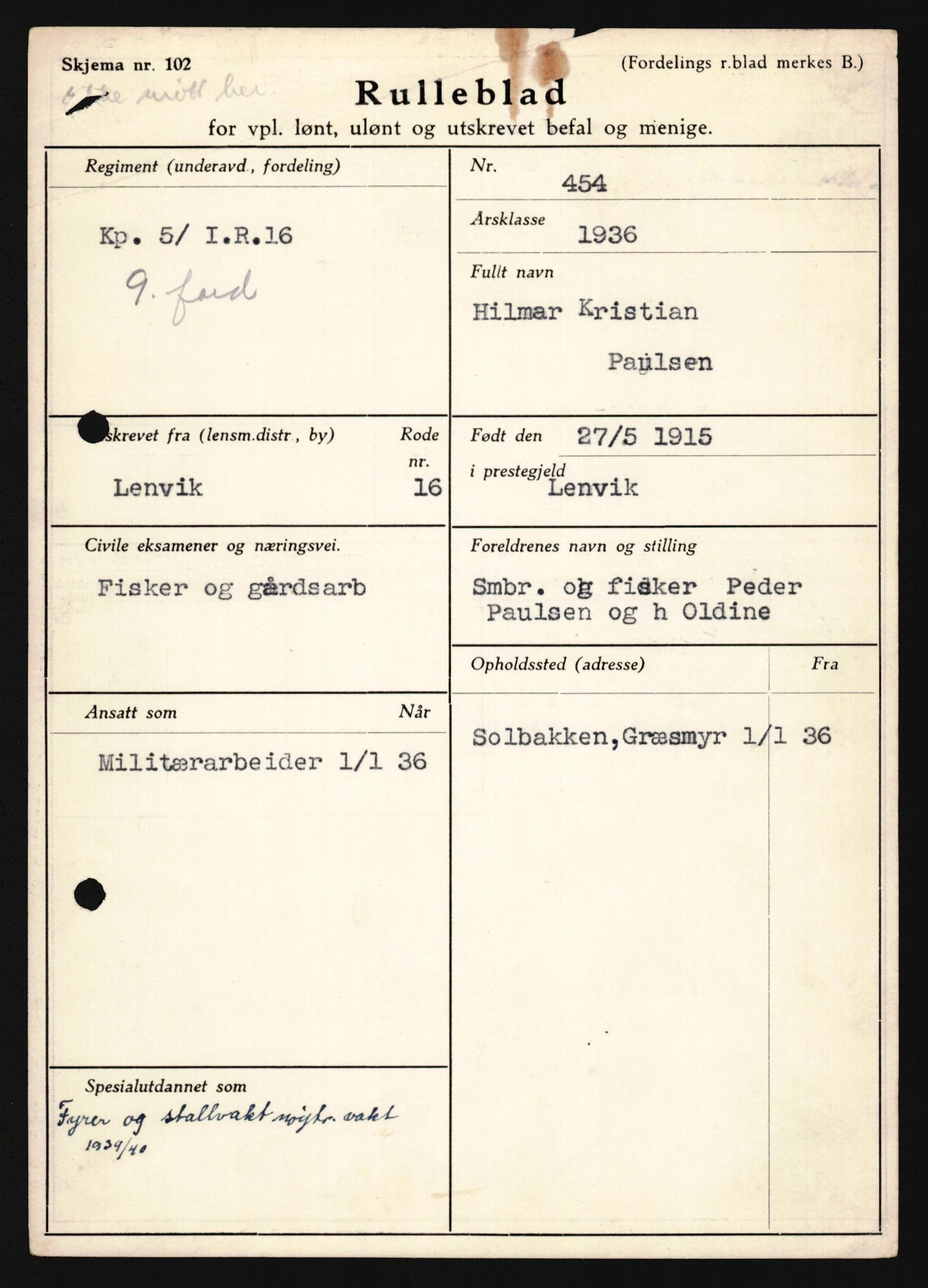 Forsvaret, Troms infanteriregiment nr. 16, AV/RA-RAFA-3146/P/Pa/L0020: Rulleblad for regimentets menige mannskaper, årsklasse 1936, 1936, p. 1083