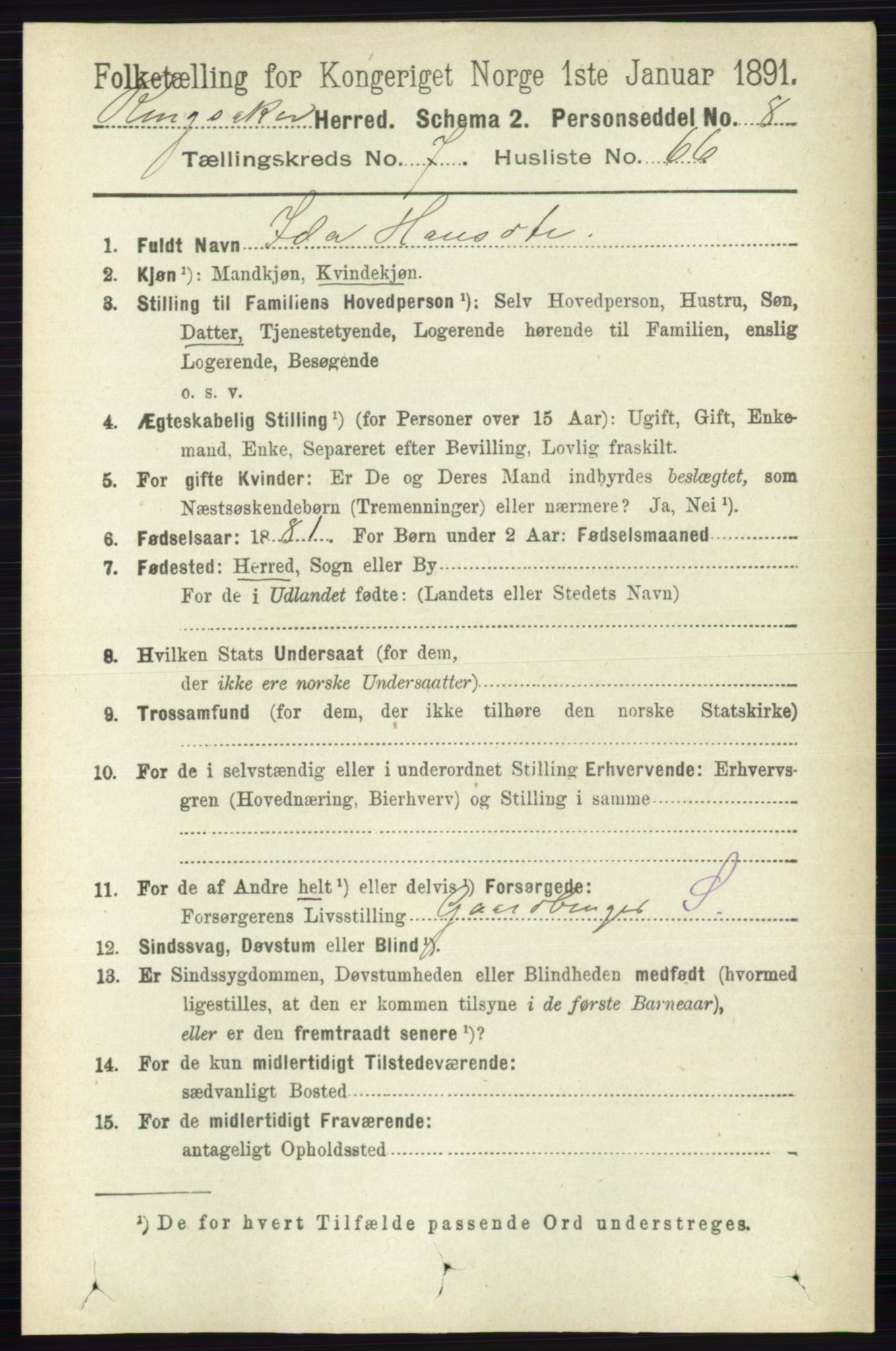 RA, 1891 census for 0412 Ringsaker, 1891, p. 4330