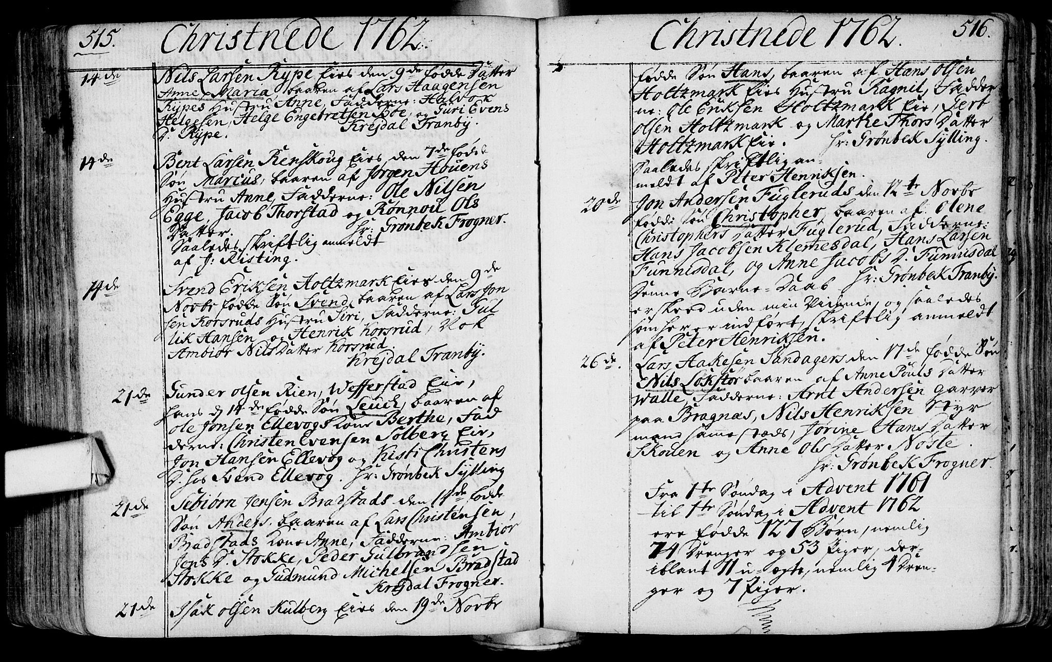 Lier kirkebøker, AV/SAKO-A-230/F/Fa/L0004: Parish register (official) no. I 4, 1749-1764, p. 515-516