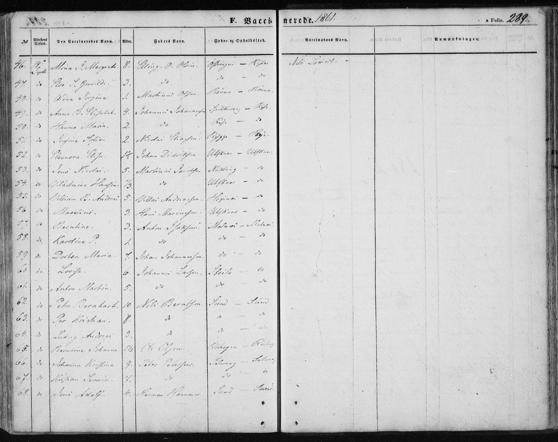 Ministerialprotokoller, klokkerbøker og fødselsregistre - Nordland, AV/SAT-A-1459/891/L1300: Parish register (official) no. 891A05, 1856-1870, p. 289