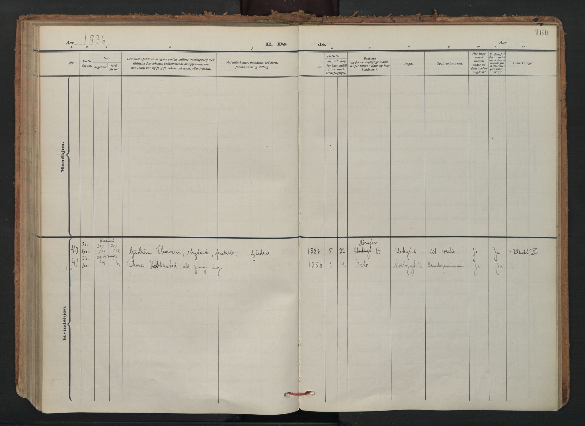 Vaterland prestekontor Kirkebøker, AV/SAO-A-10880/F/Fa/L0003: Parish register (official) no. 3, 1922-1944, p. 166