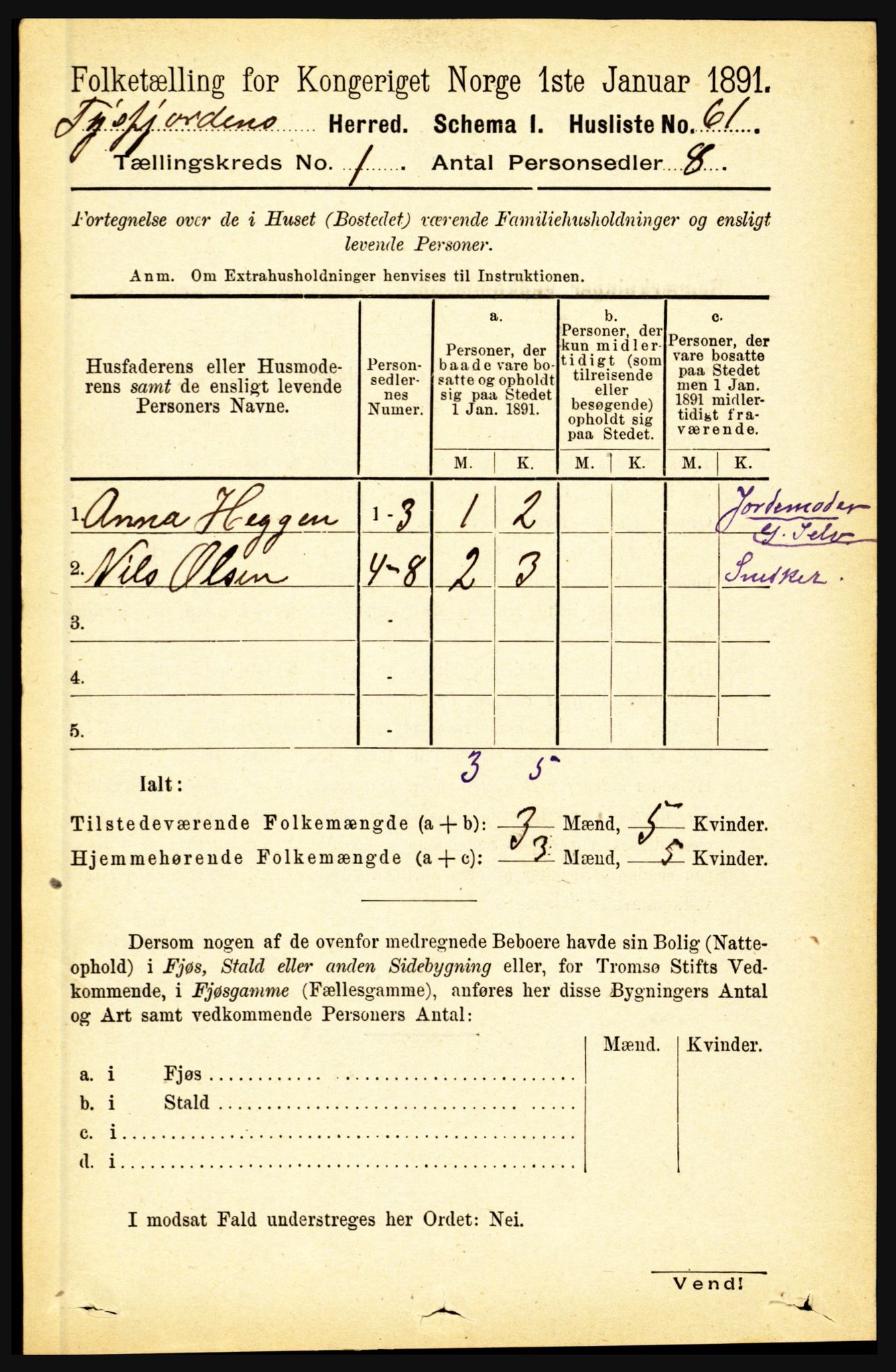 RA, 1891 census for 1850 Tysfjord, 1891, p. 76