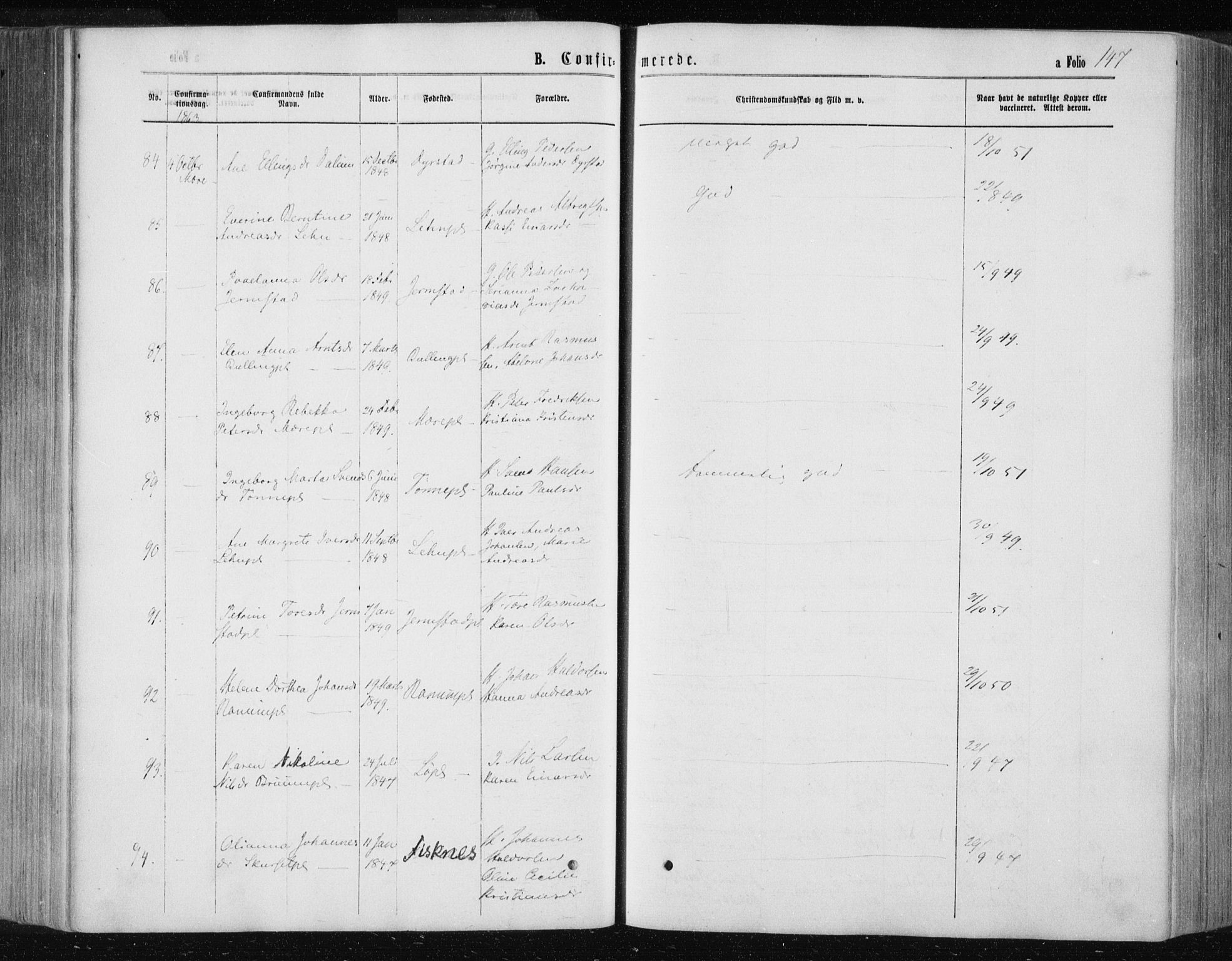 Ministerialprotokoller, klokkerbøker og fødselsregistre - Nord-Trøndelag, SAT/A-1458/735/L0345: Parish register (official) no. 735A08 /1, 1863-1872, p. 147