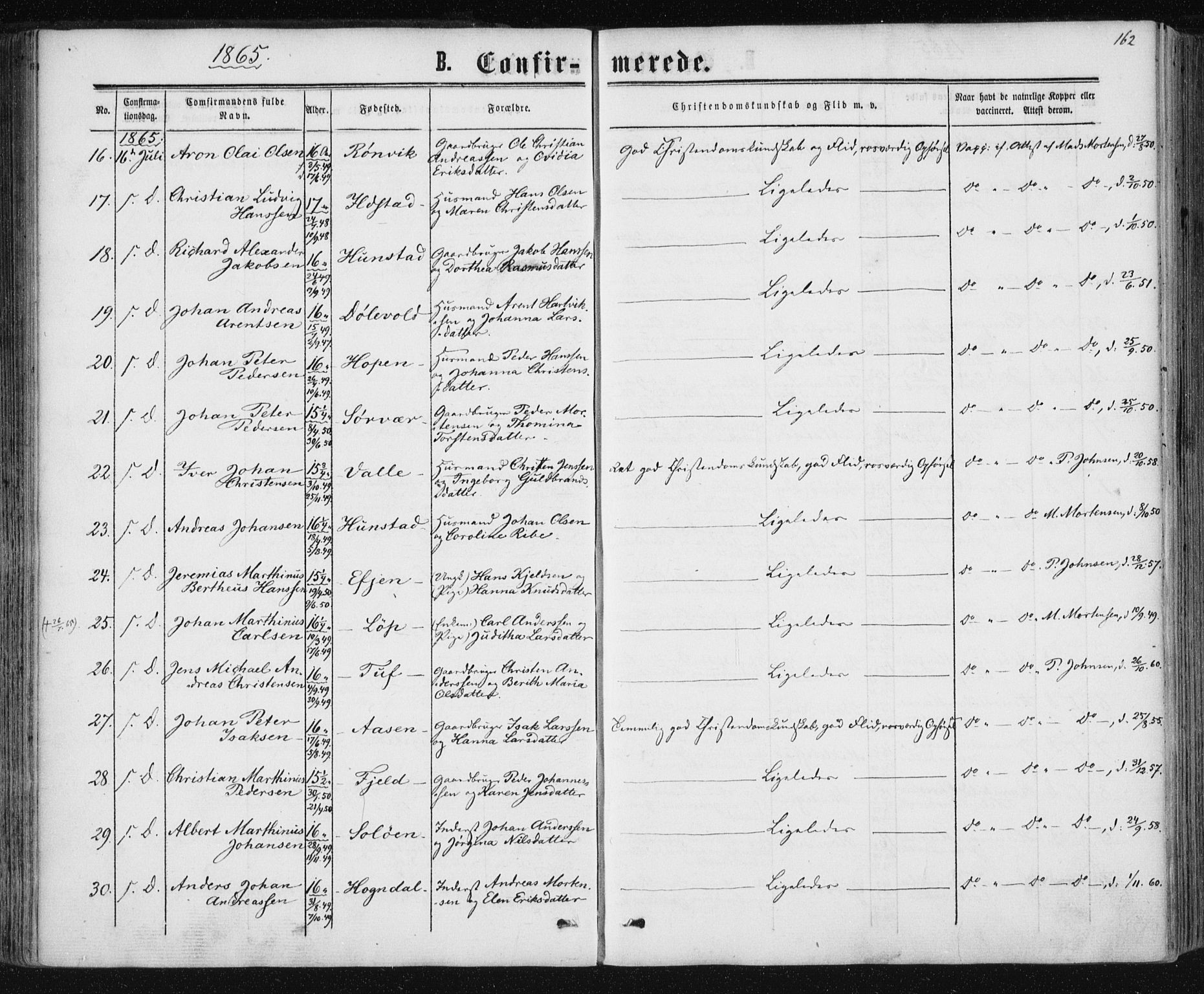 Ministerialprotokoller, klokkerbøker og fødselsregistre - Nordland, SAT/A-1459/801/L0008: Parish register (official) no. 801A08, 1864-1875, p. 162