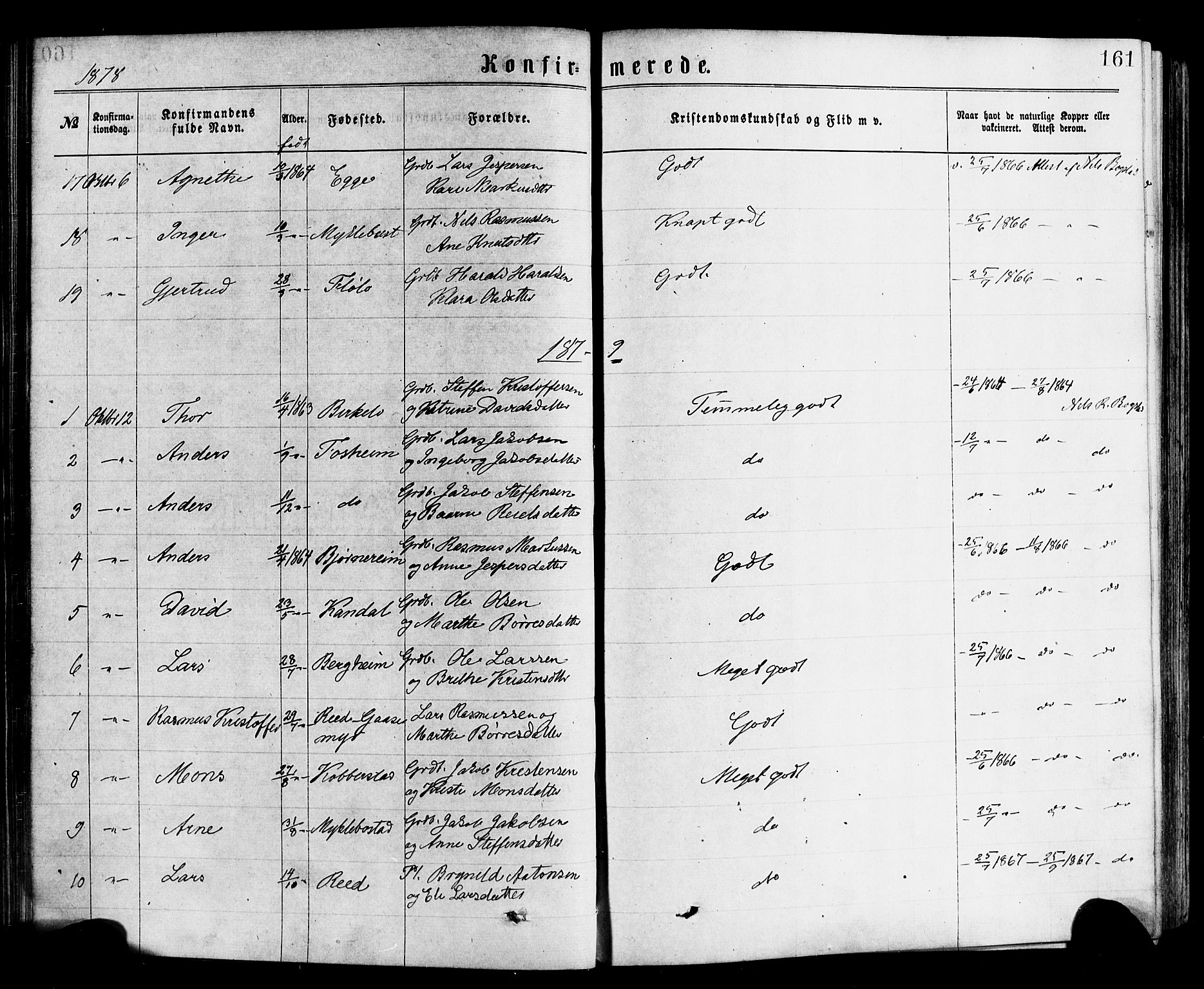 Gloppen sokneprestembete, SAB/A-80101/H/Haa/Haac/L0001: Parish register (official) no. C 1, 1871-1886, p. 161