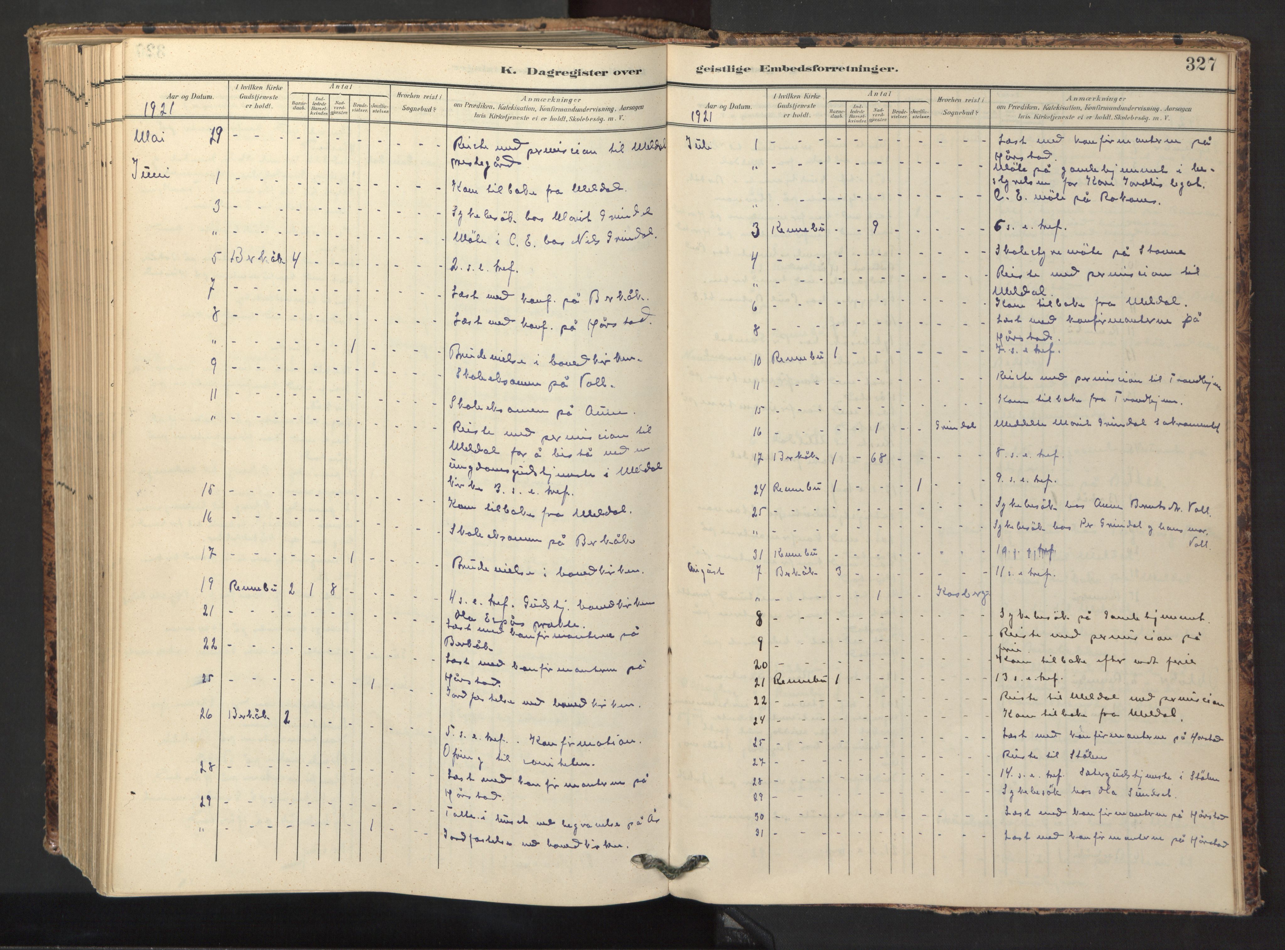 Ministerialprotokoller, klokkerbøker og fødselsregistre - Sør-Trøndelag, SAT/A-1456/674/L0873: Parish register (official) no. 674A05, 1908-1923, p. 327