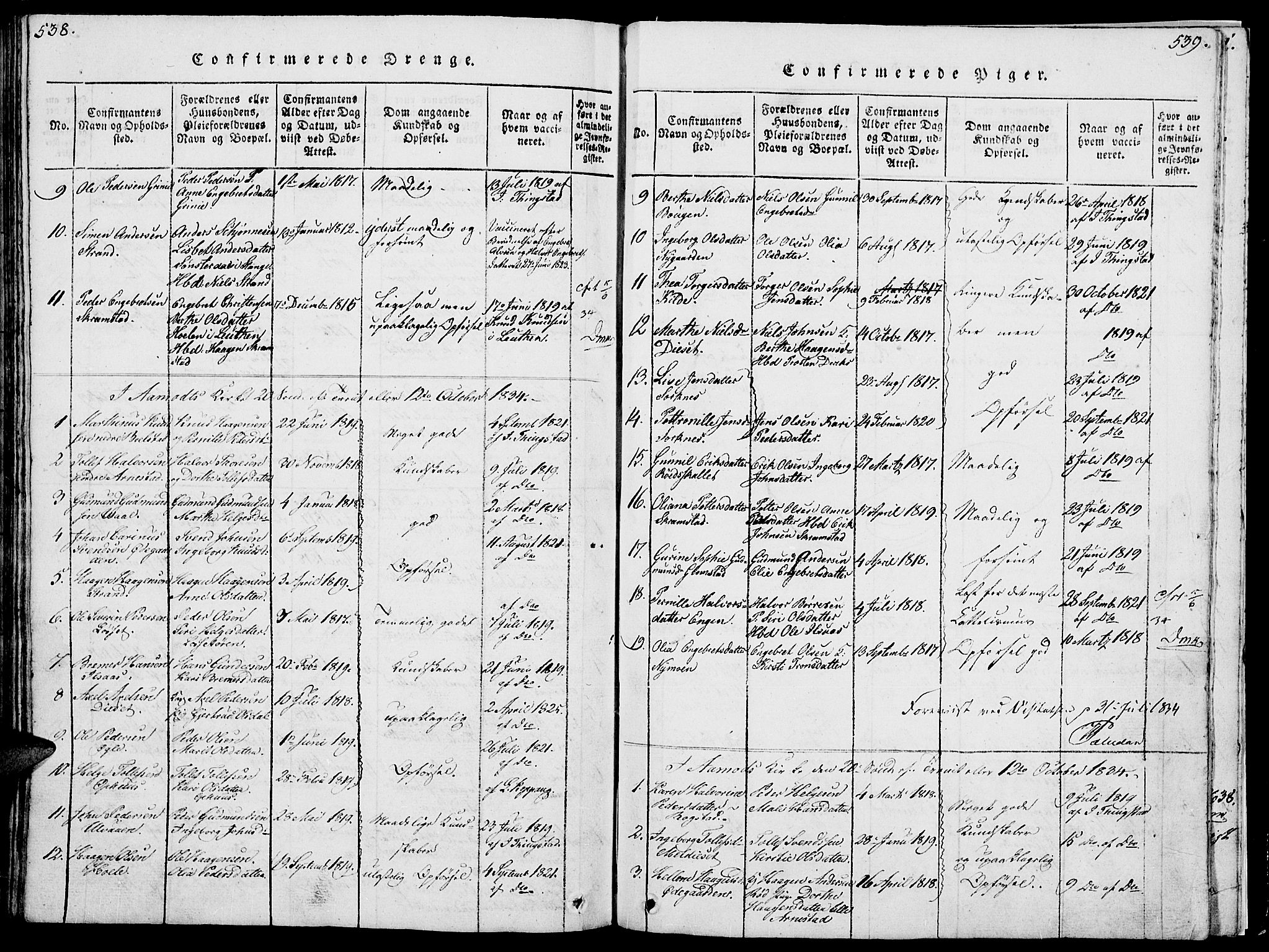 Åmot prestekontor, Hedmark, SAH/PREST-056/H/Ha/Hab/L0001: Parish register (copy) no. 1, 1815-1847, p. 538-539