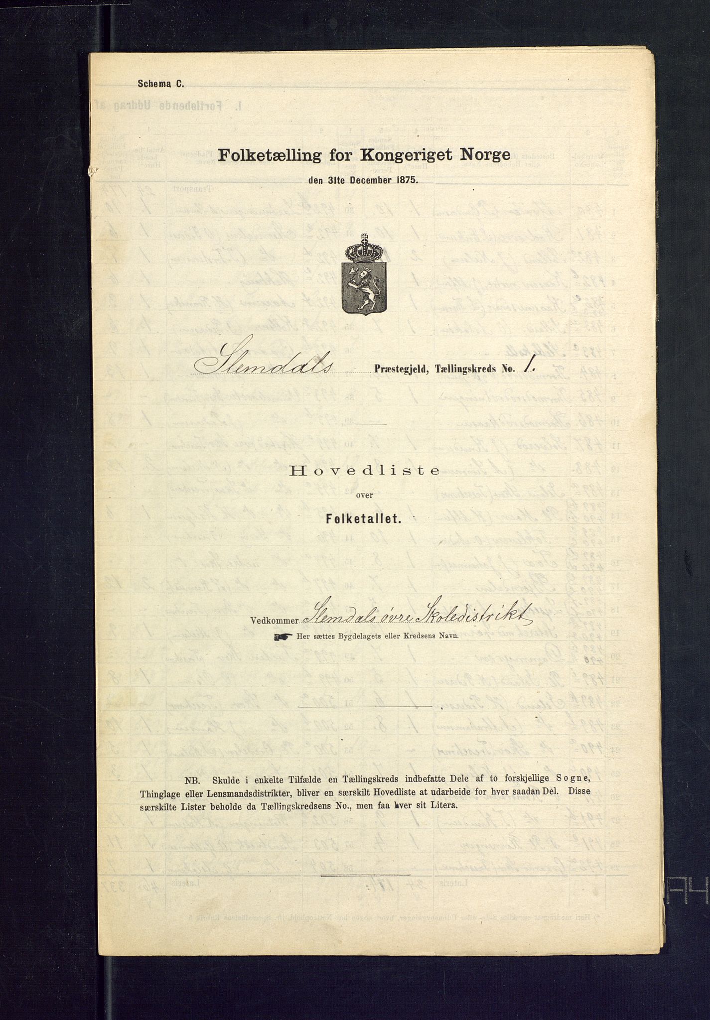 SAKO, 1875 census for 0811P Slemdal, 1875, p. 2