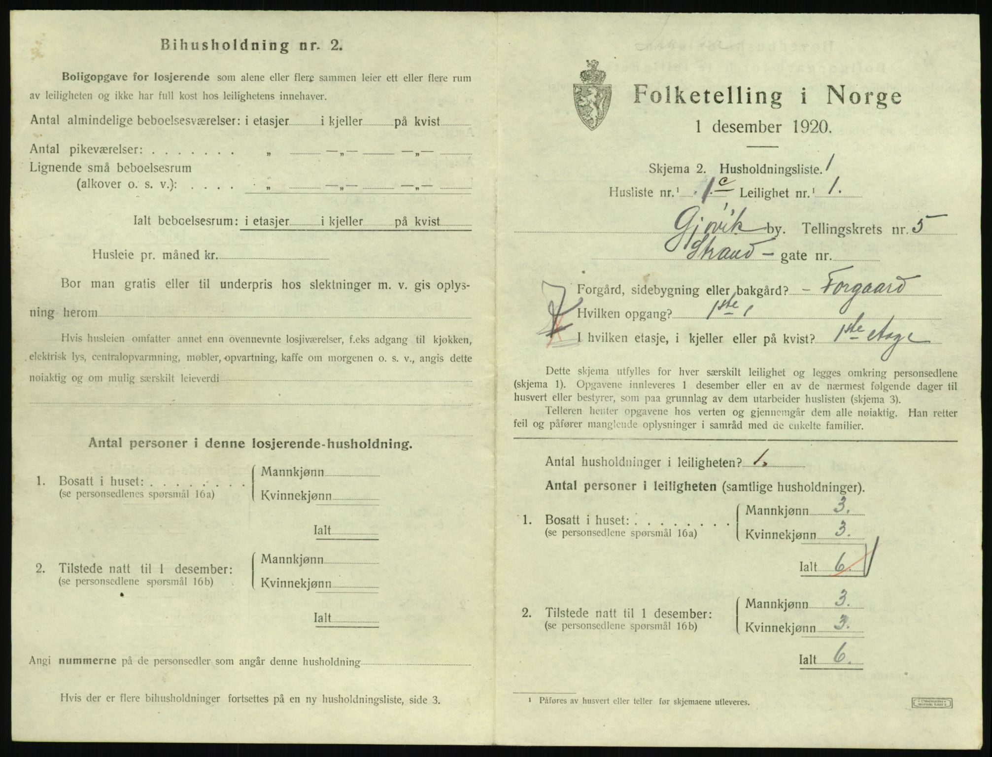 SAH, 1920 census for Gjøvik, 1920, p. 2226