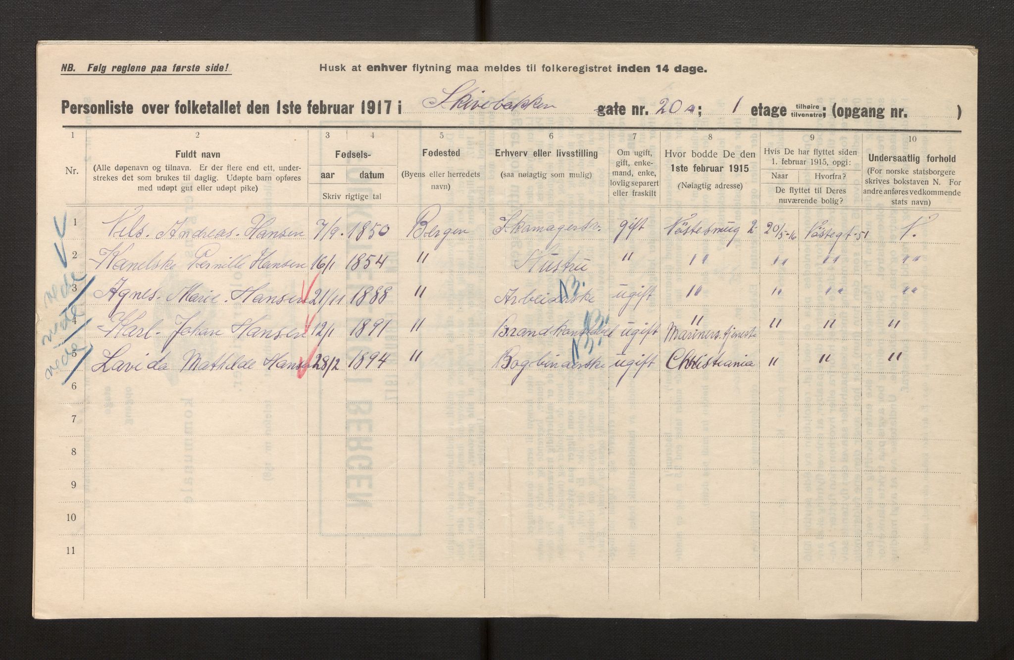 SAB, Municipal Census 1917 for Bergen, 1917, p. 34761