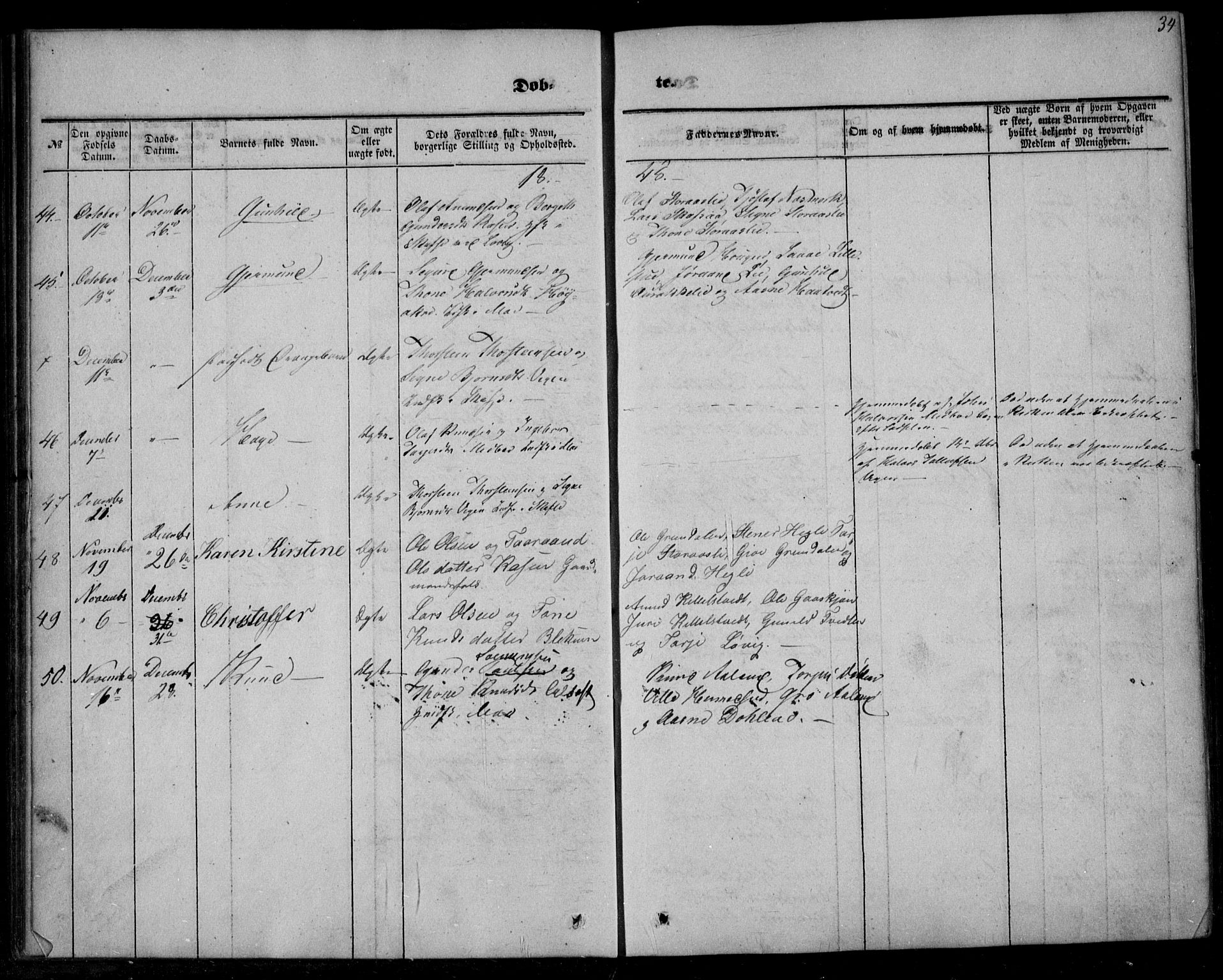 Mo kirkebøker, AV/SAKO-A-286/F/Fa/L0005: Parish register (official) no. I 5, 1844-1864, p. 34