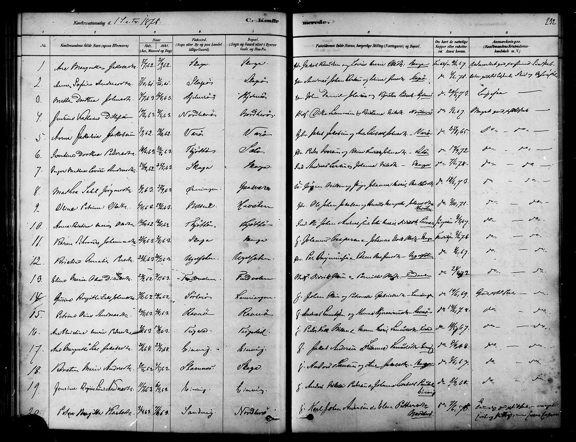 Ministerialprotokoller, klokkerbøker og fødselsregistre - Nordland, SAT/A-1459/834/L0507: Parish register (official) no. 834A05, 1878-1892, p. 232