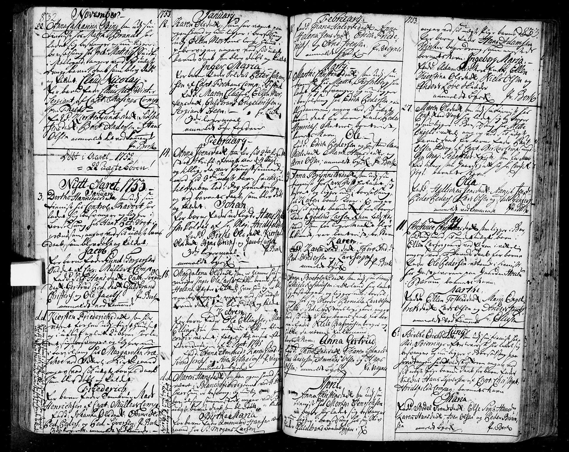 Oslo domkirke Kirkebøker, SAO/A-10752/F/Fa/L0004: Parish register (official) no. 4, 1743-1786, p. 832-833