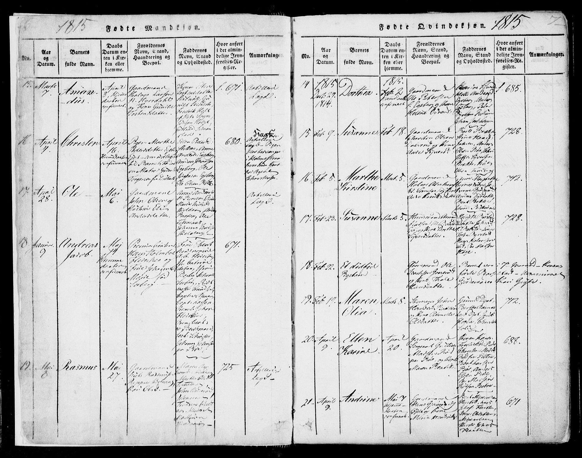 Sande Kirkebøker, SAKO/A-53/F/Fa/L0003: Parish register (official) no. 3, 1814-1847, p. 6-7