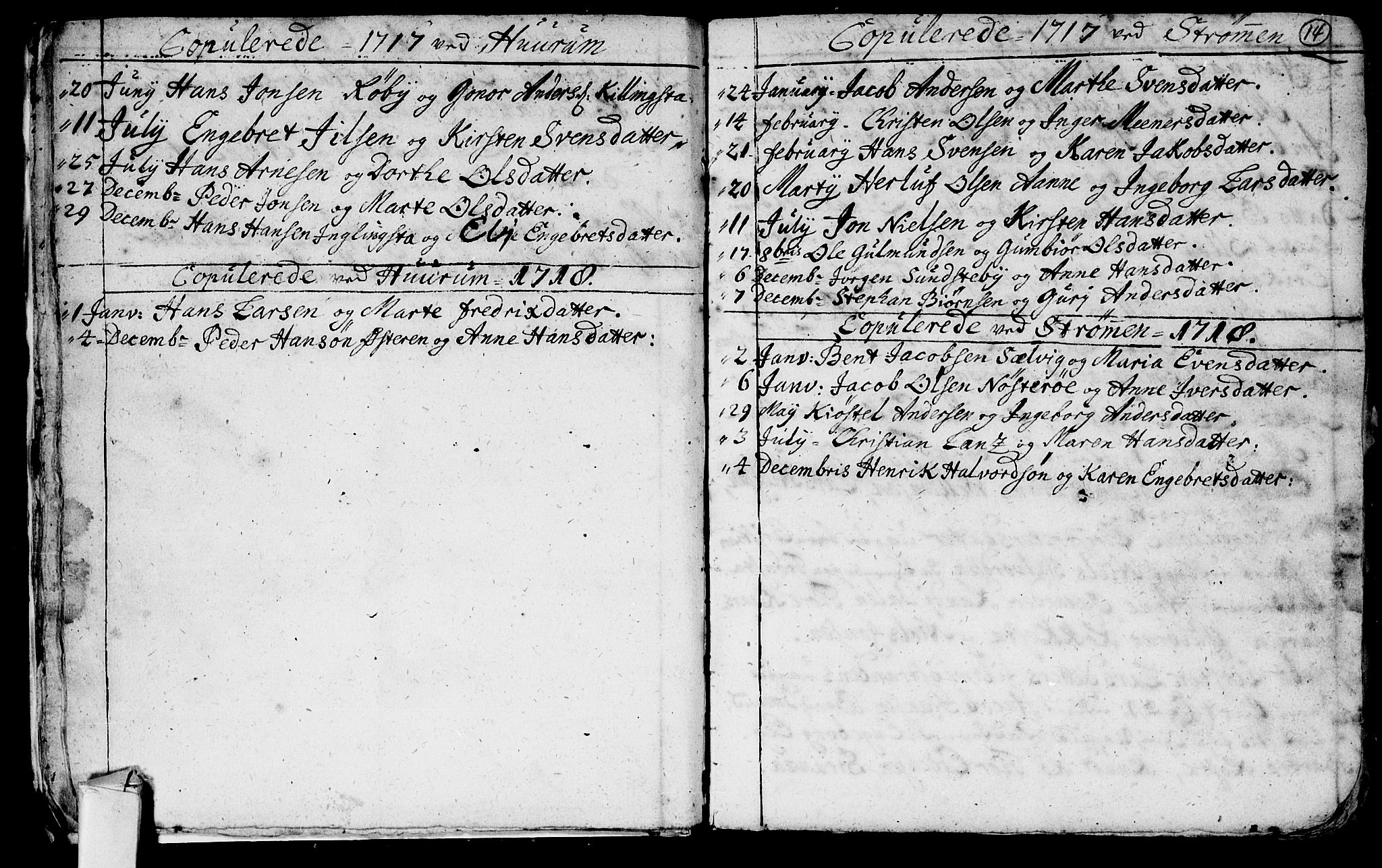 Hurum kirkebøker, AV/SAKO-A-229/F/Fa/L0001: Parish register (official) no. 1, 1715-1732, p. 14