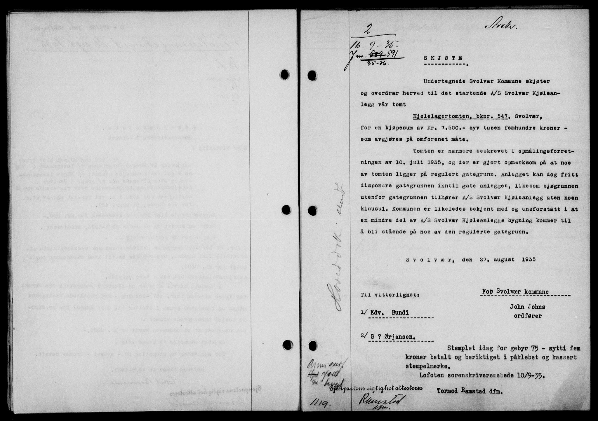 Lofoten sorenskriveri, SAT/A-0017/1/2/2C/L0032b: Mortgage book no. 32b, 1935-1935, Deed date: 16.09.1935