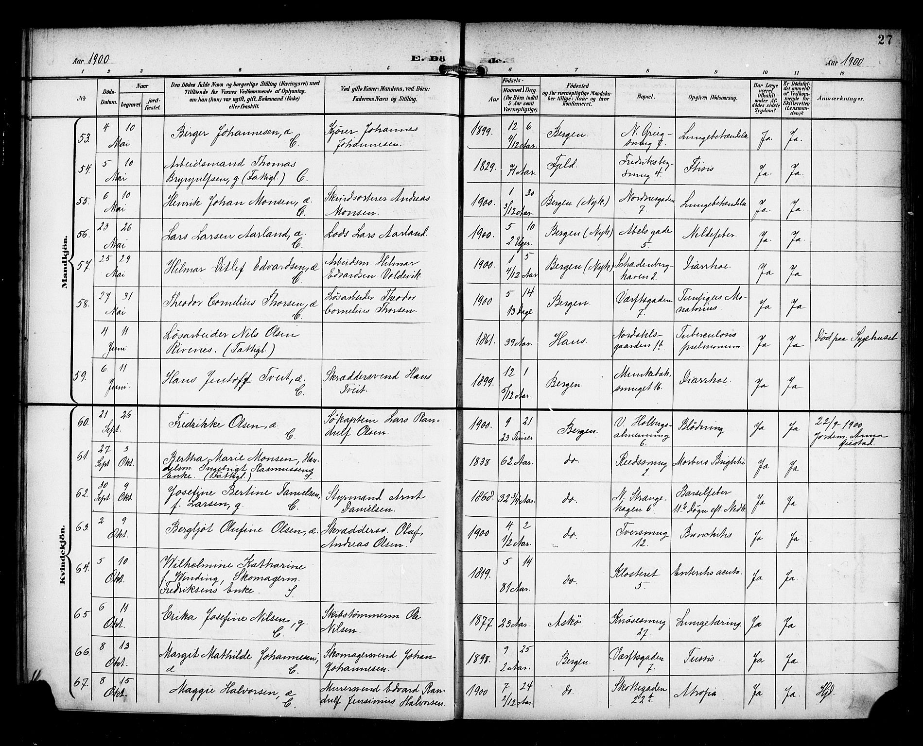 Nykirken Sokneprestembete, AV/SAB-A-77101/H/Haa/L0045: Parish register (official) no. E 5, 1899-1917, p. 27