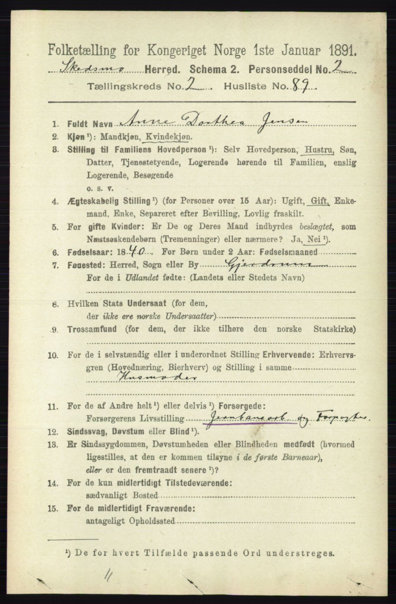 RA, 1891 census for 0231 Skedsmo, 1891, p. 1207
