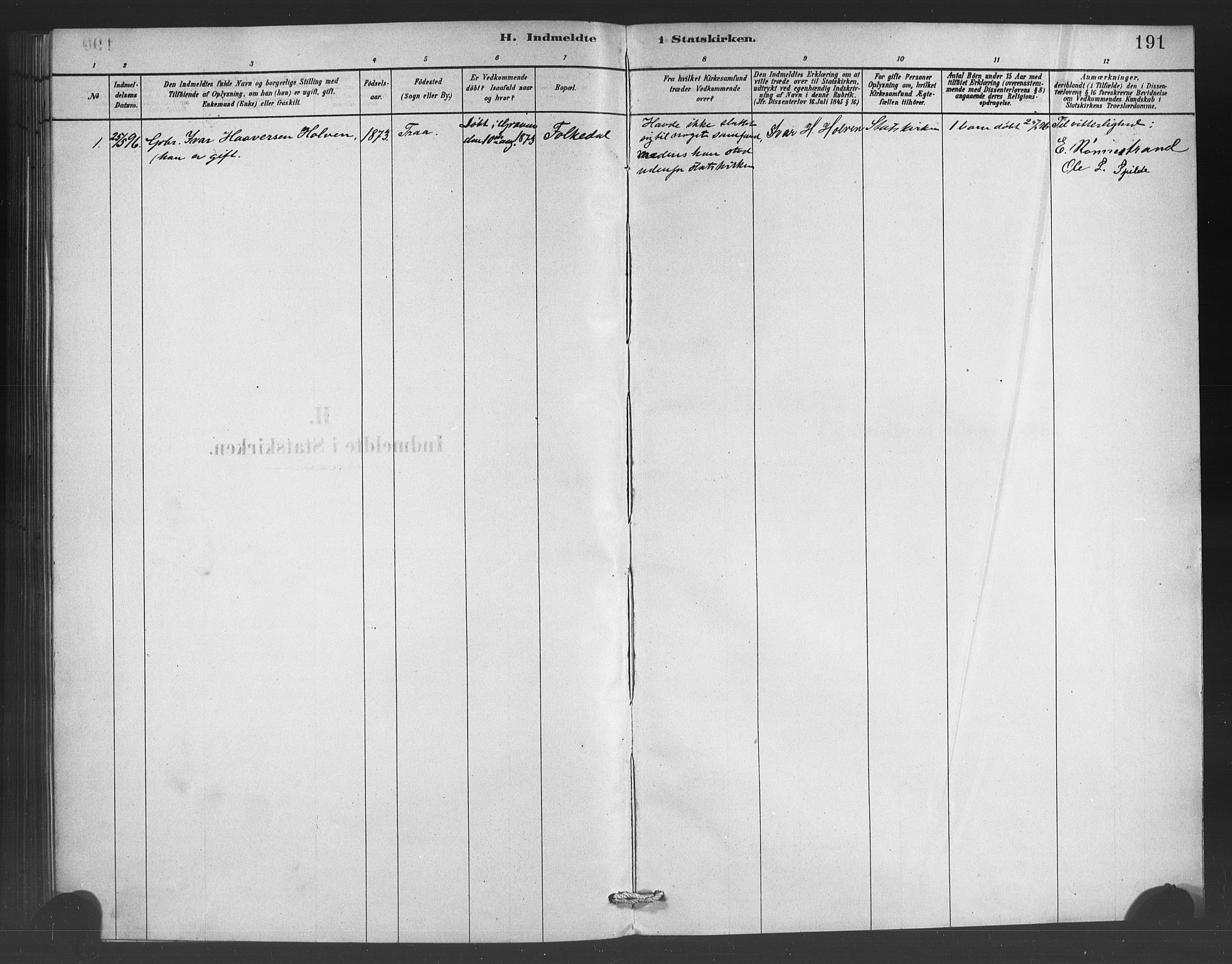Ulvik sokneprestembete, SAB/A-78801/H/Haa: Parish register (official) no. C 1, 1878-1903, p. 191