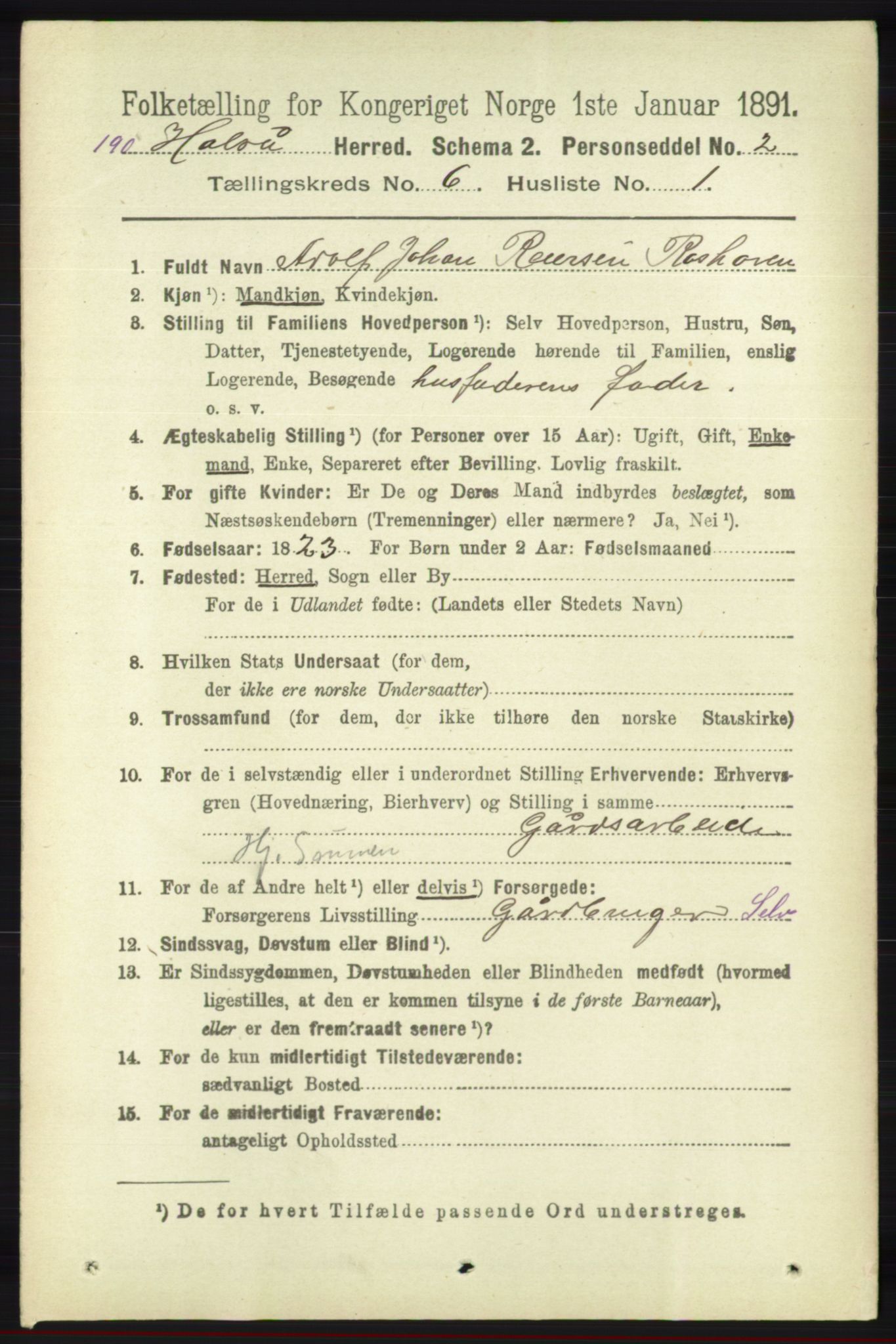 RA, 1891 census for 1019 Halse og Harkmark, 1891, p. 2372