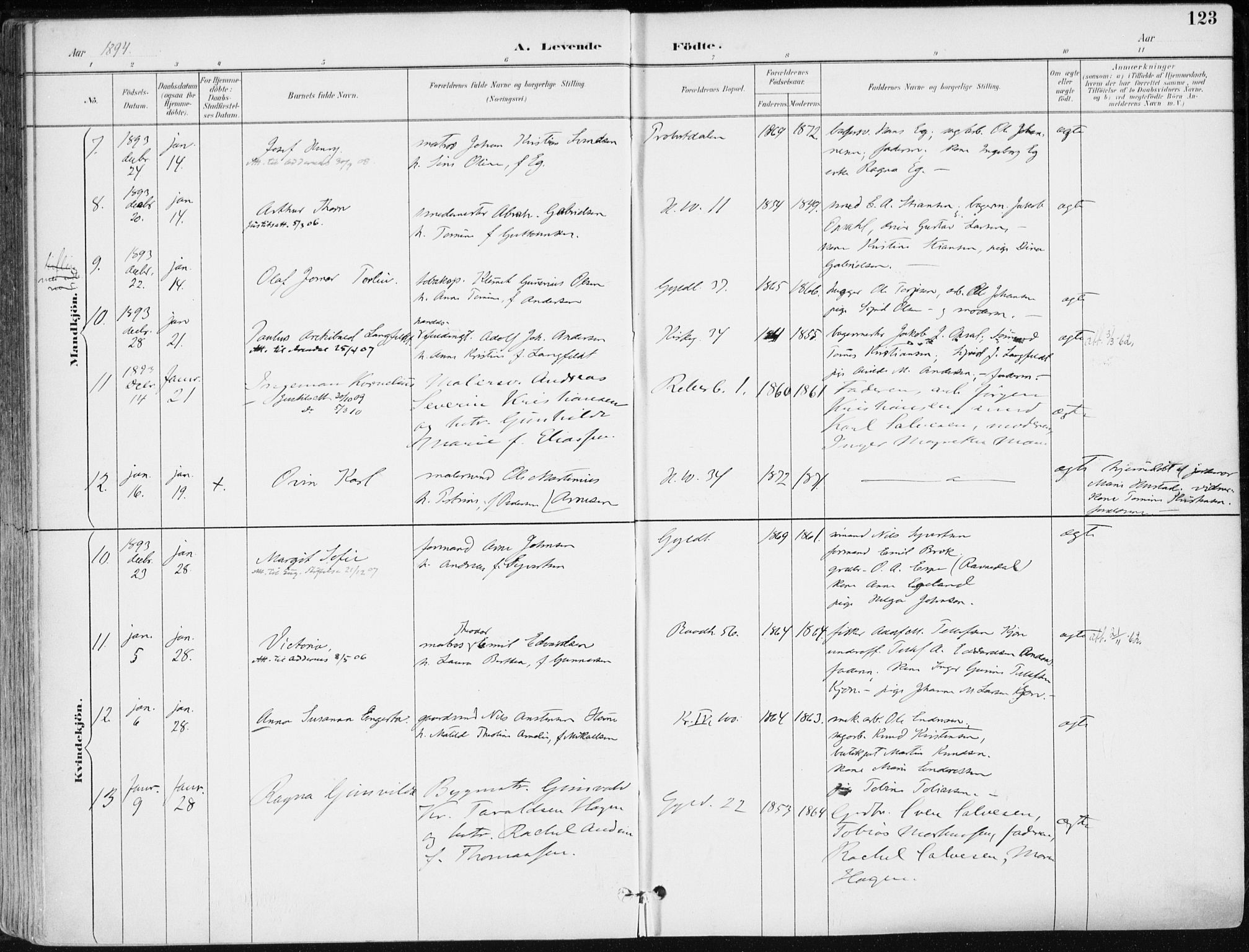 Kristiansand domprosti, SAK/1112-0006/F/Fa/L0019: Parish register (official) no. A 18, 1890-1897, p. 123