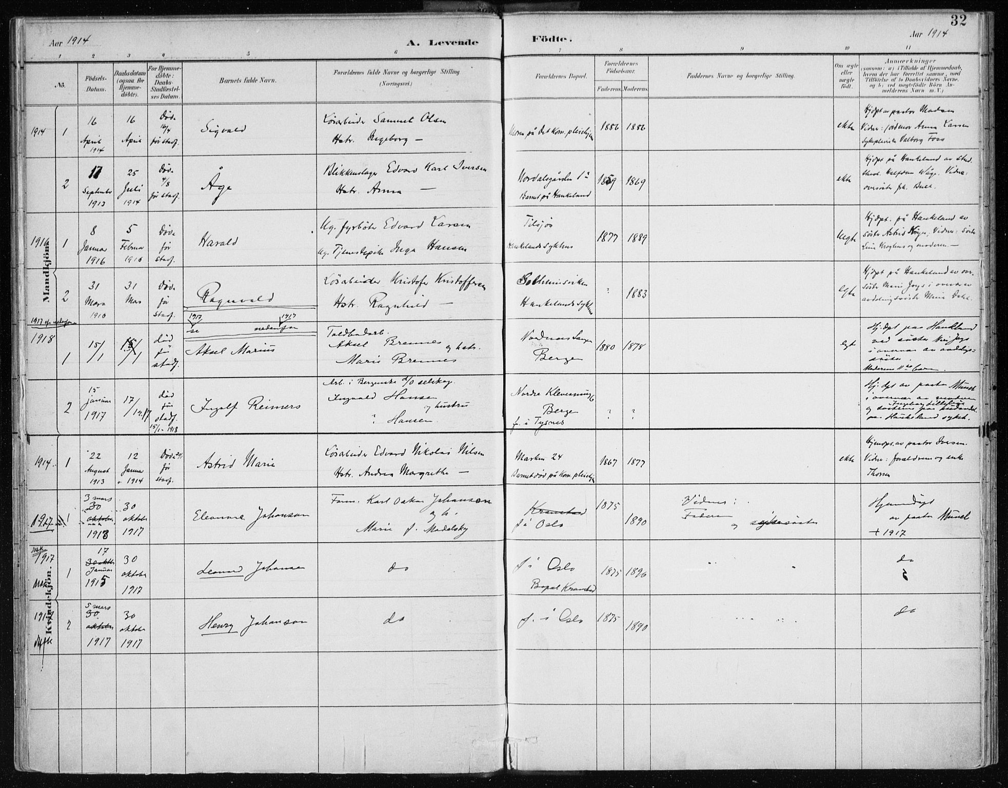 Bergen kommunale pleiehjem - stiftelsespresten, SAB/A-100281: Parish register (official) no. A 2, 1887-1939, p. 32