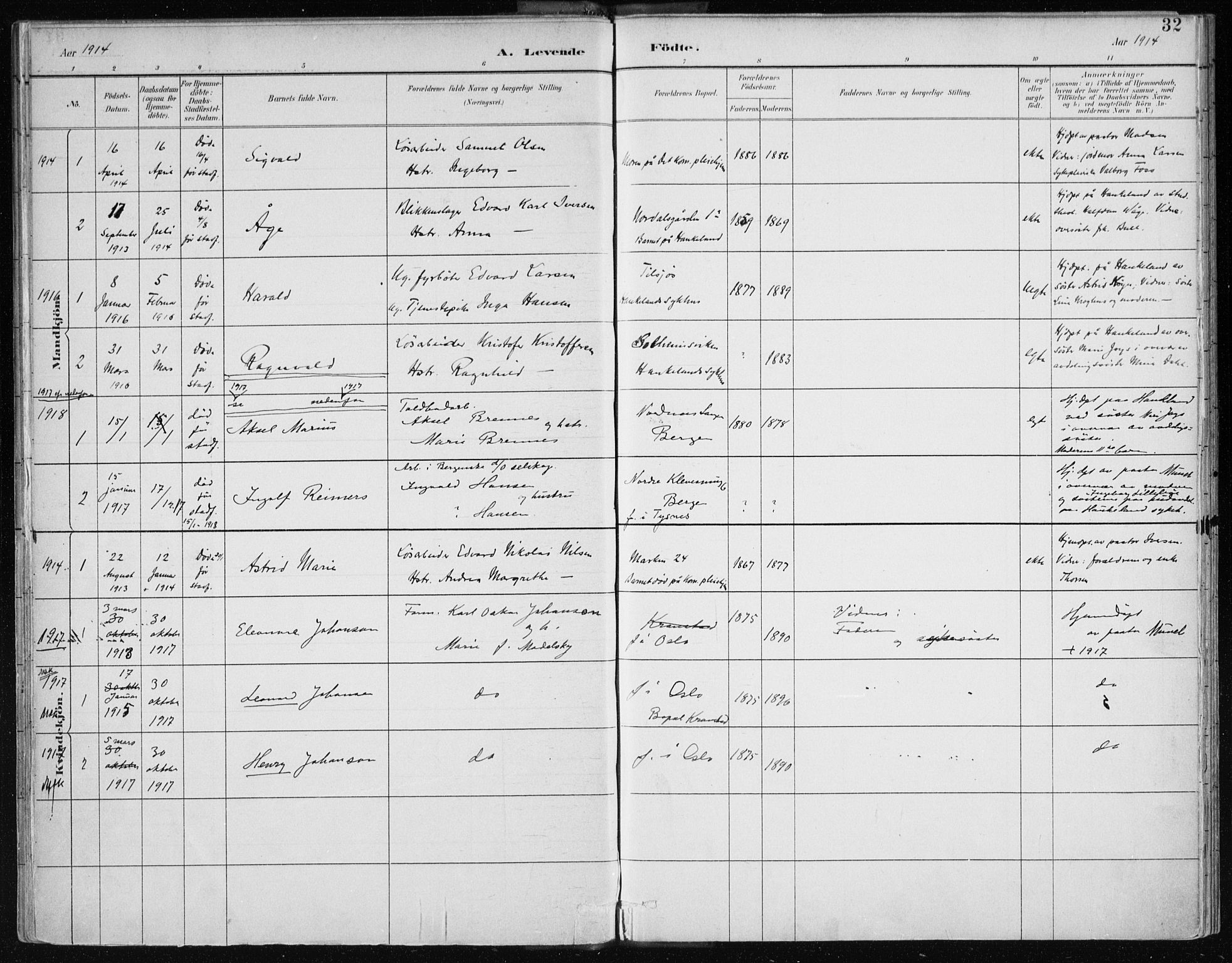 Bergen kommunale pleiehjem - stiftelsespresten, AV/SAB-A-100281: Parish register (official) no. A 2, 1887-1939, p. 32